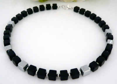 traumschmuck Collier 456u Collier Halskette Hämatit silber Schmuckstein Howlith schwarz (Geschenk, Muttertag, Weihnachten, Geburtstag, Valentinstag, incl. Schmuckbox), handgefertigt, Made in Germany