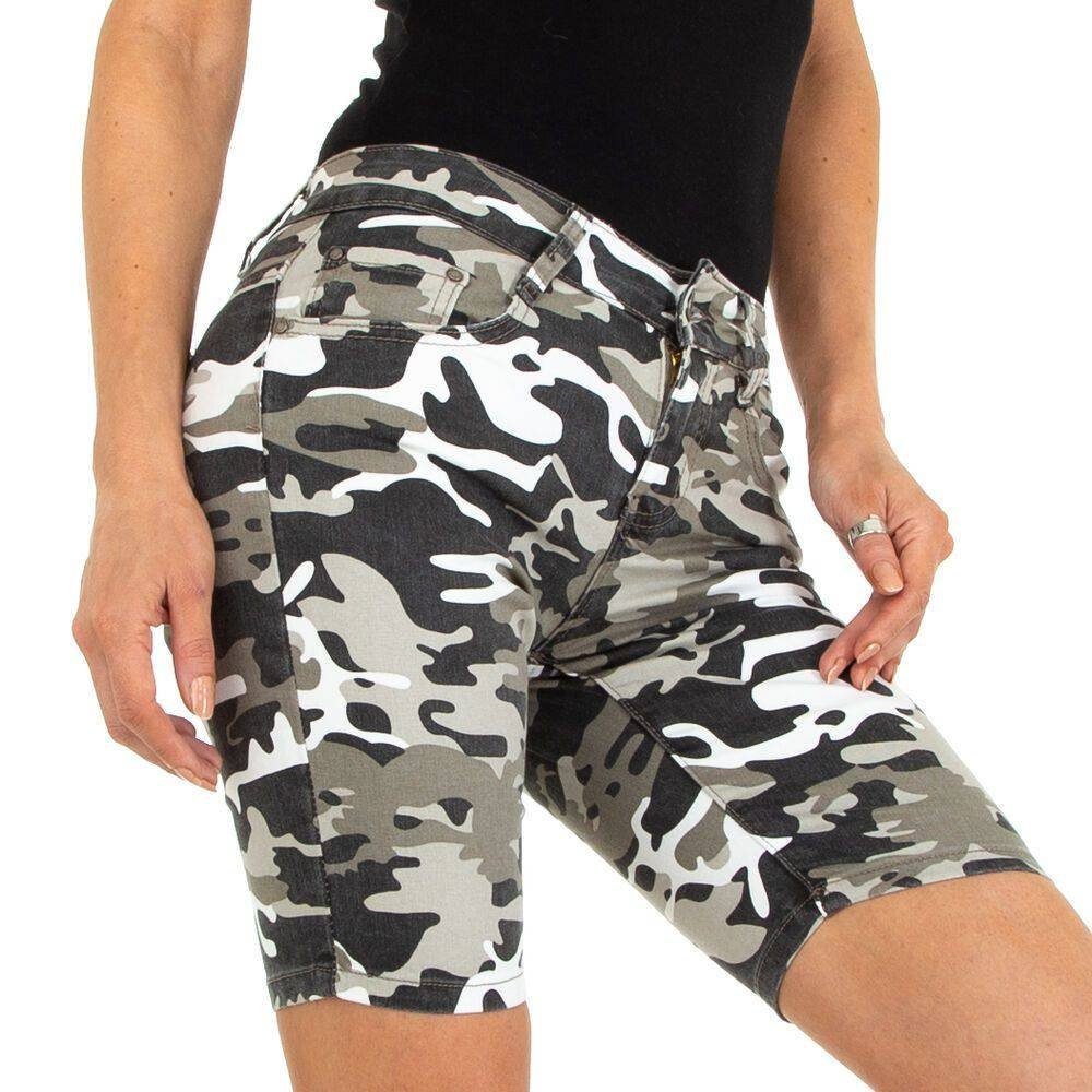 Ital-Design Hellgrau Stretch Freizeitshorts Damen Shorts Camouflage in Freizeit