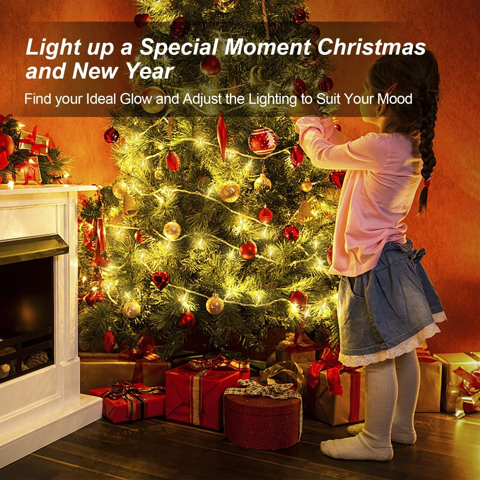 CALIYO LED Stripe Led Lichterketten 10m Innen,100 Innen&Außenlichterkette Weihnachtslichtern Sterne, Dekoration,Anschließbar Lichterkette Sterne