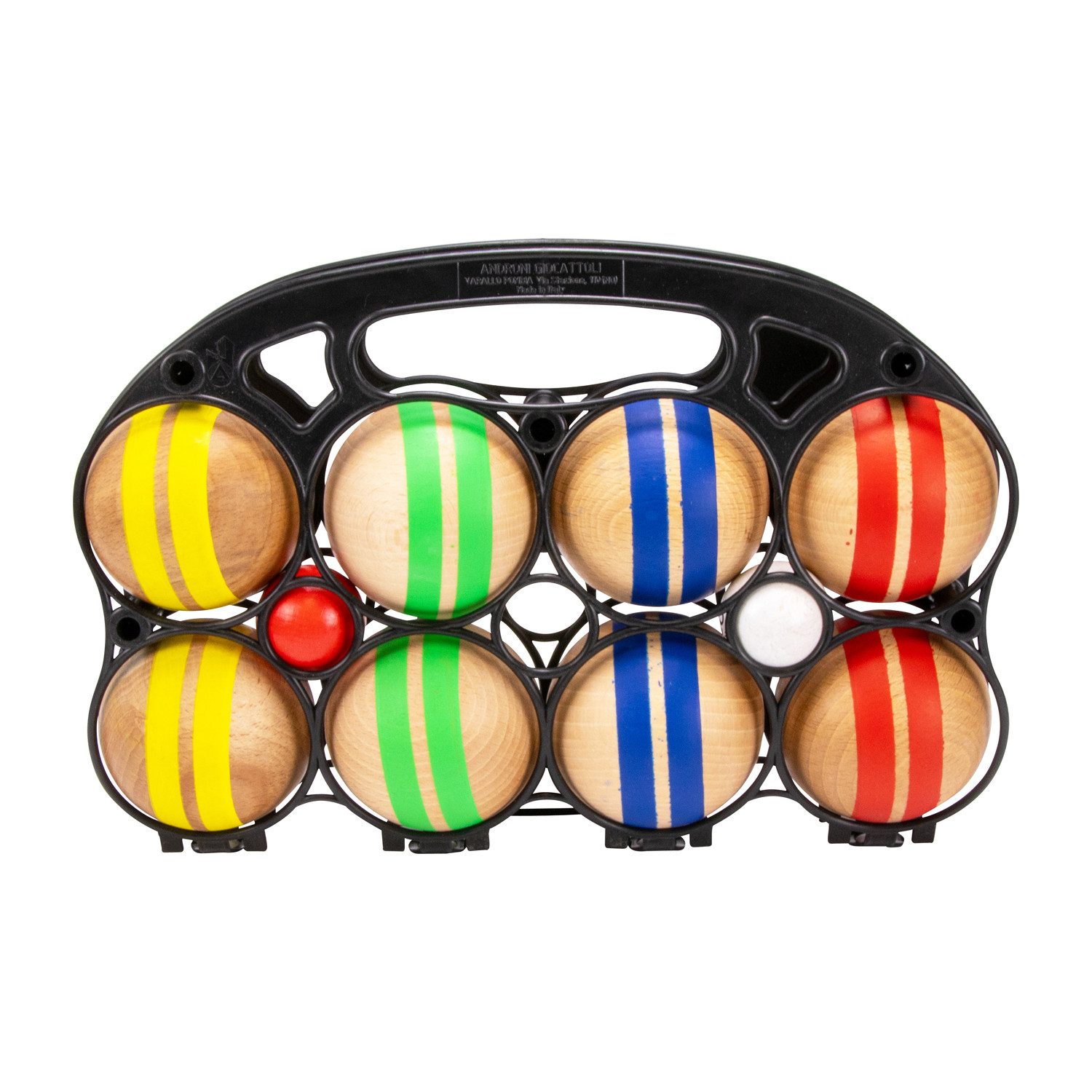 Spielzeug-Gartenset Boccia Spiel aus Massivholz, gestreift mit 8 Kugeln. Made in EU- 3015