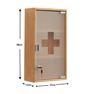 Zedelmaier Medizinschrank Medikamentenschrank aus Bambus mit verstellbare Einlegeböden (NHYX3001BM) Satinierte Tür aus gehärtetem Glas, 2 Schlüssel für Badezimmer, Büros