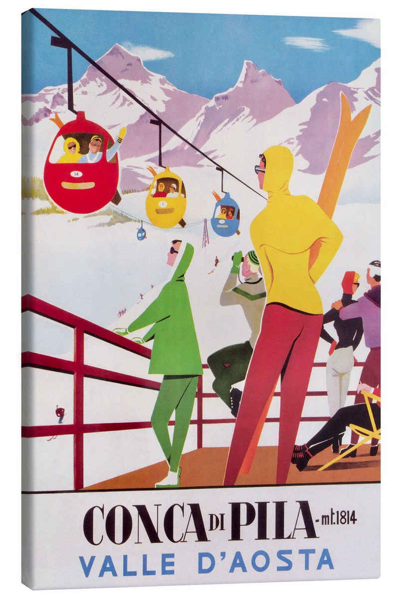 Posterlounge Leinwandbild Vintage Ski Collection, Conca di Pila (italienisch), Vintage Illustration
