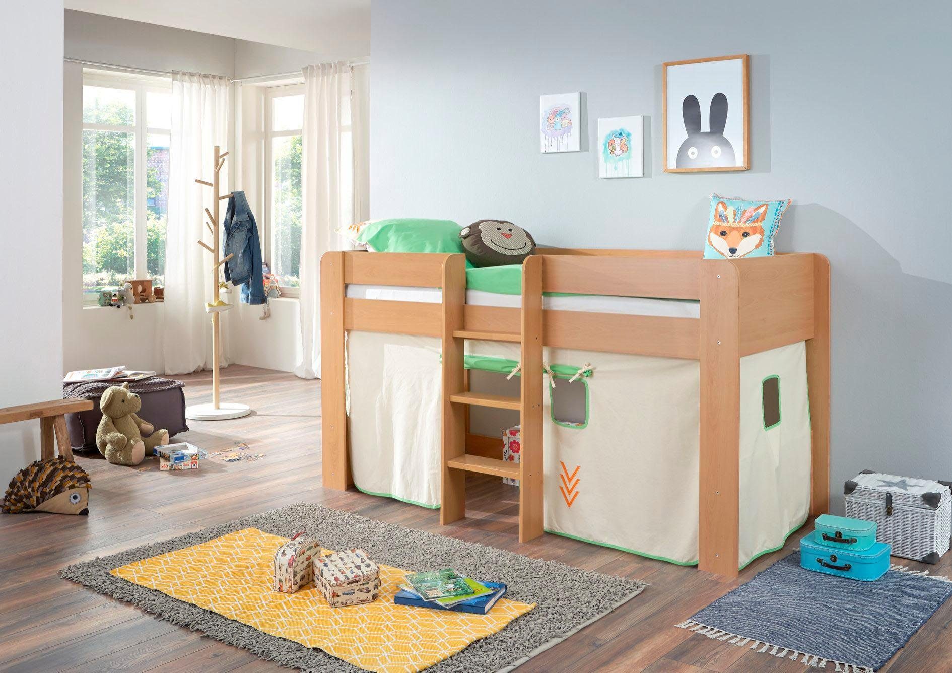 Relita Hochbett Andi mit Rolllattenrost und Vorhang, mit Leiter, pflegel. Dekor Oberfläche