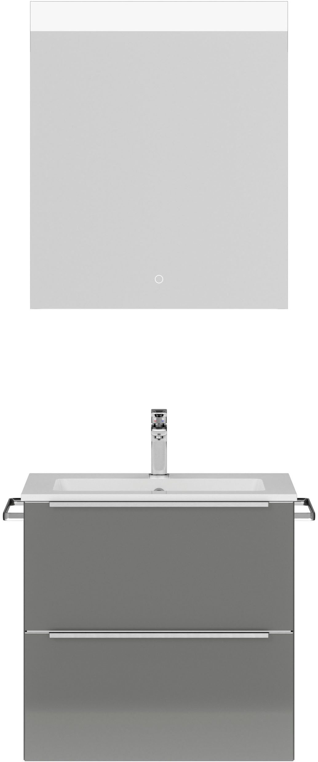 nobilia® Badmöbel-Set Levere, (2-St., vormontiert, mit Soft-Close), Hochglanz, inkl. Spiegel mit Touch-Sensor, in vier Breiten