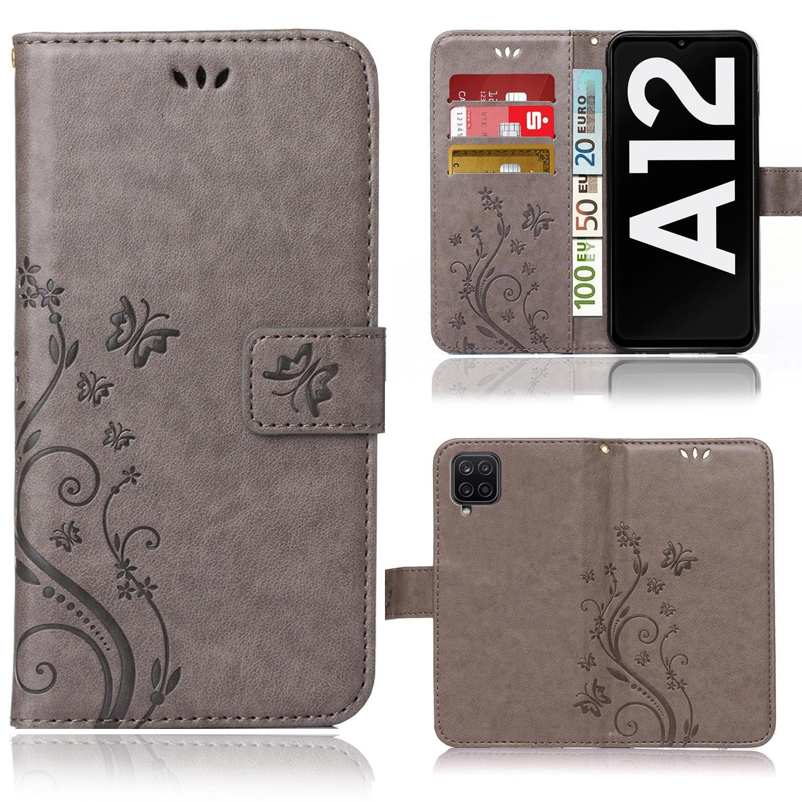 Numerva Handyhülle Bookstyle Flower Handytasche Schutzhülle für Samsung Galaxy A12, Klapphülle Flip Cover mit Blumenmuster