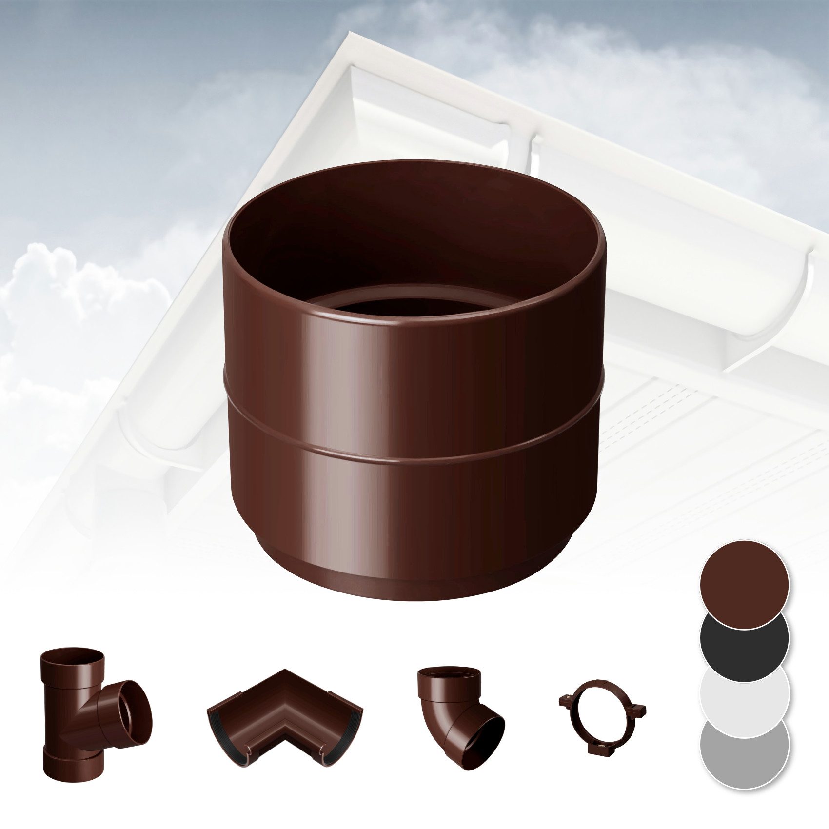RainWay Dachrinne, Regenrinnen System (Rohrmuffe) - PVC-U Kunststoff in 4 Farben, für Dachflächen < 100m² empfohlen, Muffe Zubehör Plastik Verbinder