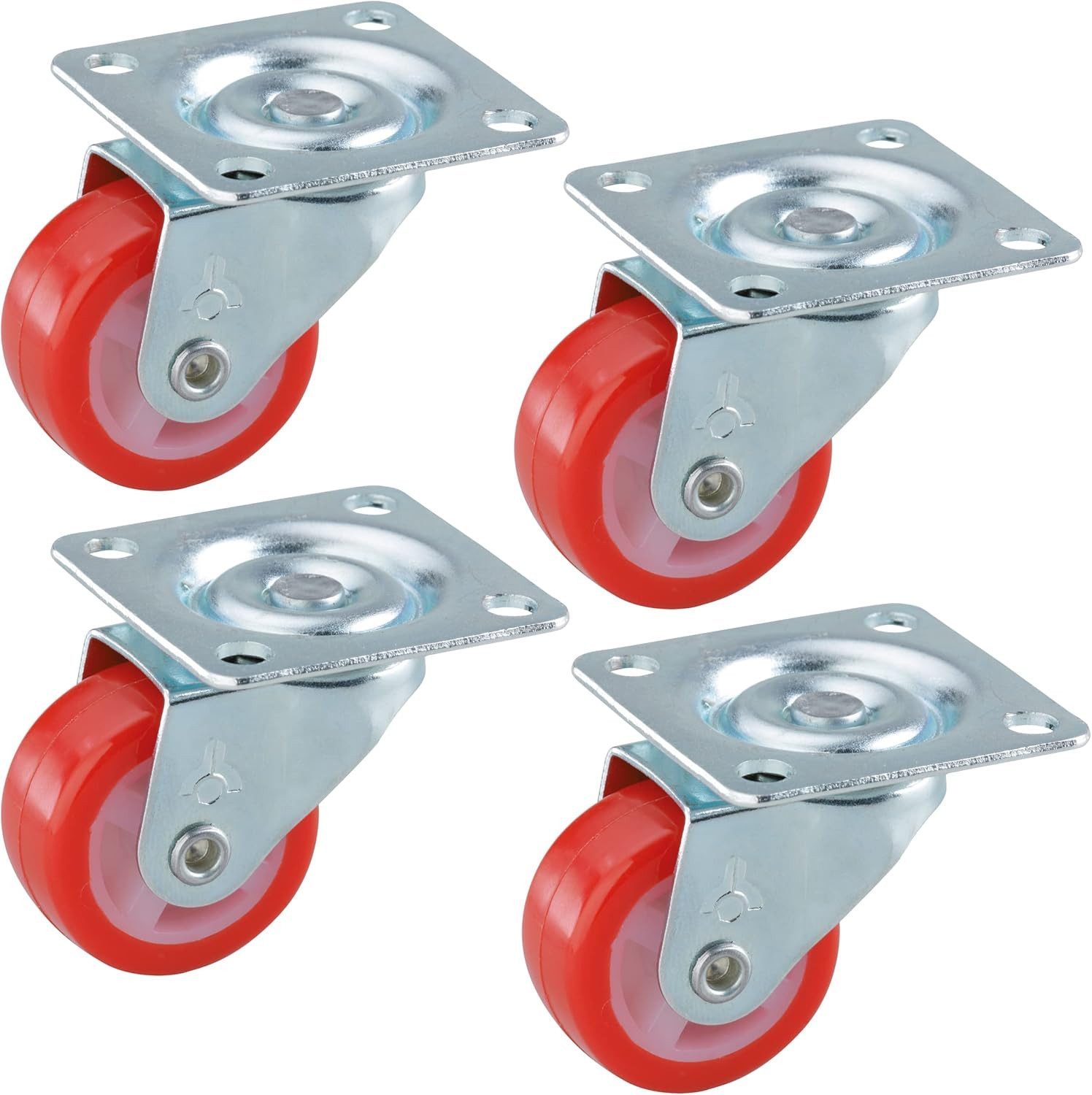 Dörner + Helmer Schwerlastrolle Set Lenkrollen 30x14mm, PU-Rad, rot TrKr 20kg/Rolle, 4 Lenkr. + Schrau, Mini-Lenkrollen 4 Stück aus Polyurethan Tragkraft 60kg 30x14mm rot
