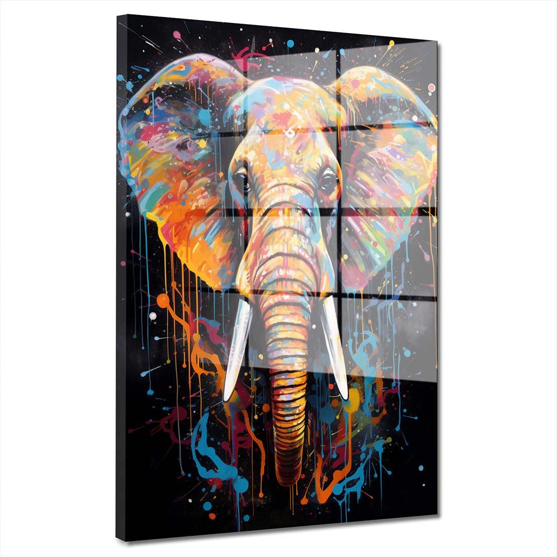 Artedinoi Acrylglasbild Elefant Pop Art abstrakt splatter Acrylglas Wandbild Bild Wanddeko Woh