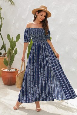 BlauWave Strandkleid Bohemia Kleid Streifen Puffärmel Kleid (1-tlg) Casual Sommerkleid