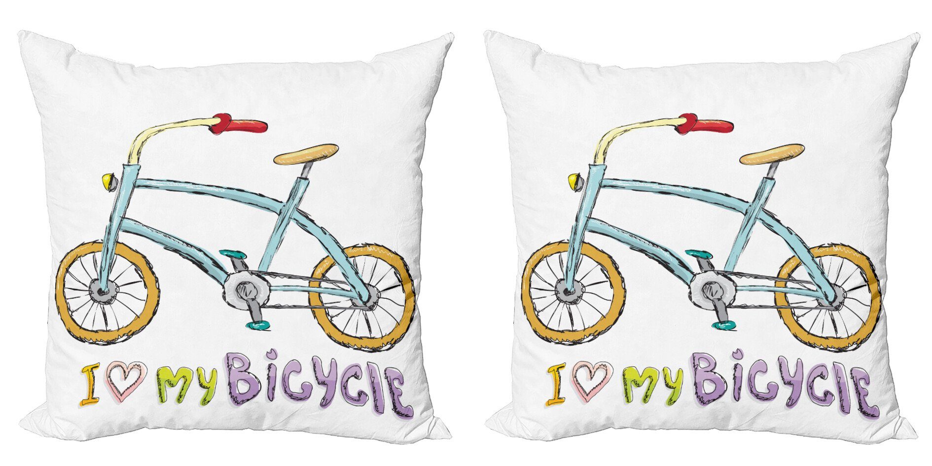 Kissenbezüge Modern Accent Fahrrad-Kinder Doppelseitiger (2 Liebe Abakuhaus Karikatur Digitaldruck, Stück), Worte
