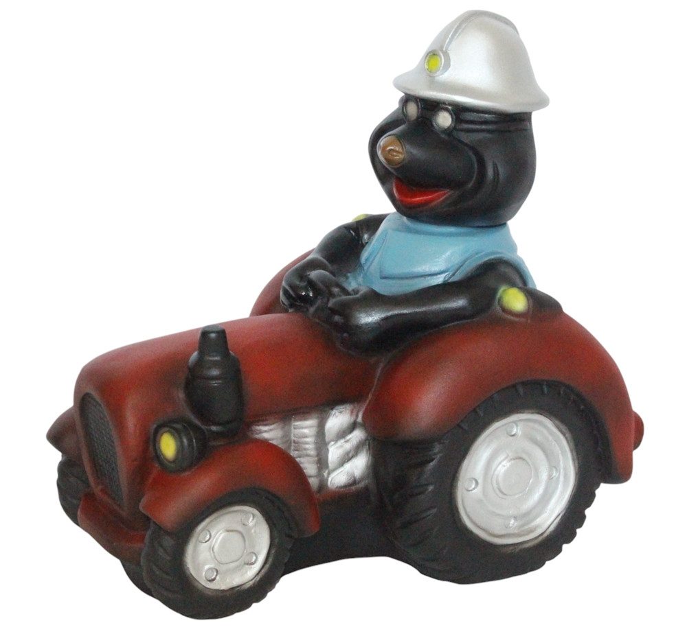 Rakso Oskar Schneider GmbH Dekofigur Maulwurf auf Traktor Wackelkopf Figur H 28 cm Lustiger Bergarbeiter