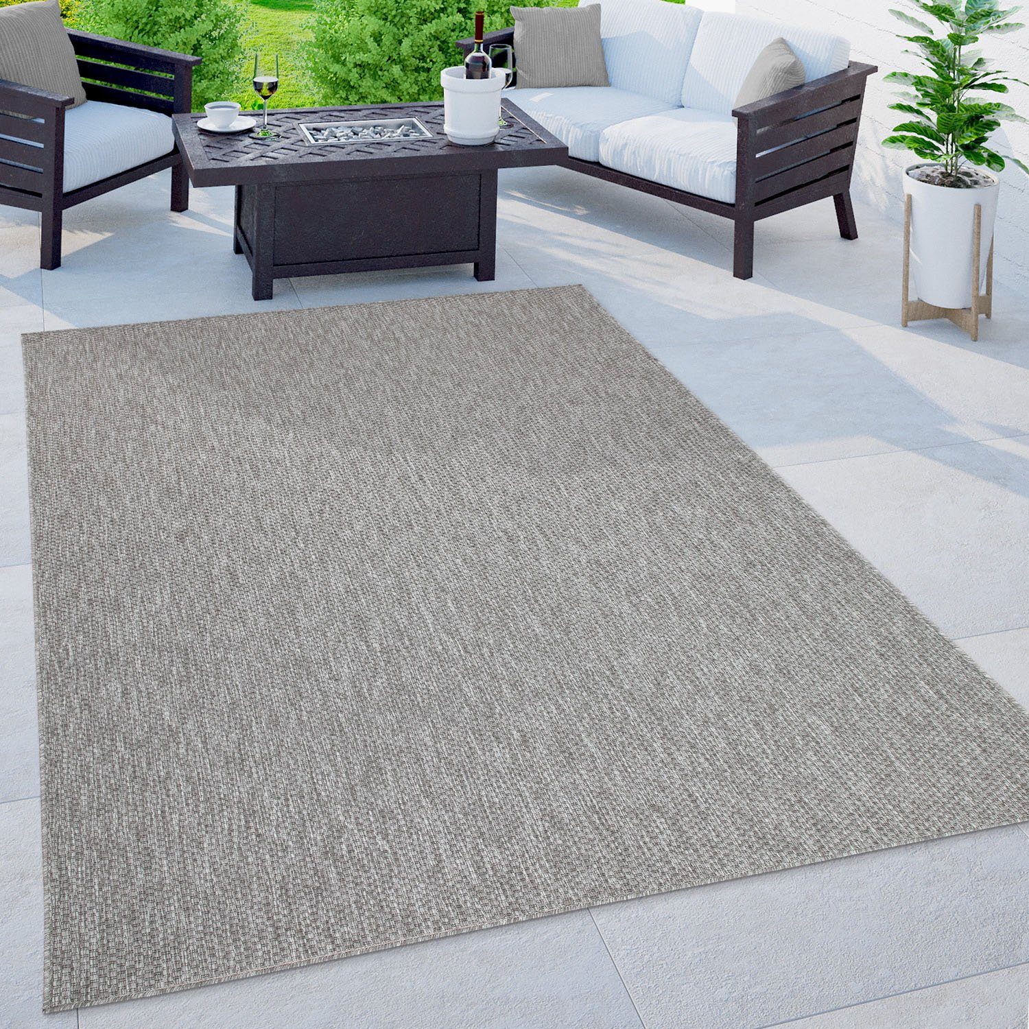 Teppich Venedig, Home affaire, rechteckig, Höhe: 4 mm, Flachgewebe, Sisal-Optik, meliert, UV-beständig, Outdoor geeignet grau