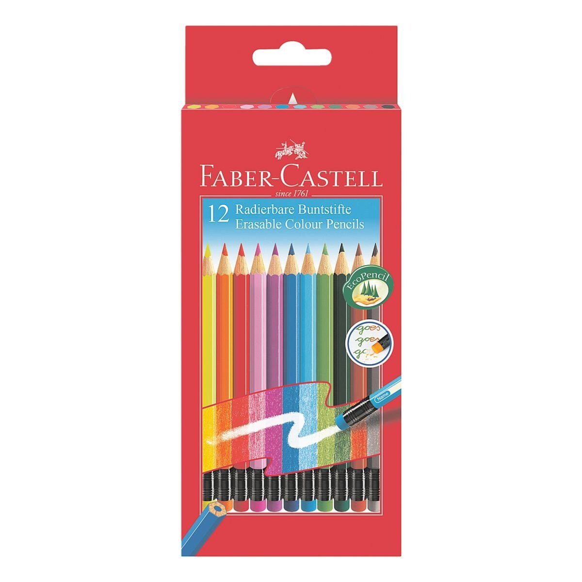 Faber-Castell Buntstift radierbar, (12-tlg), mit Radiertip