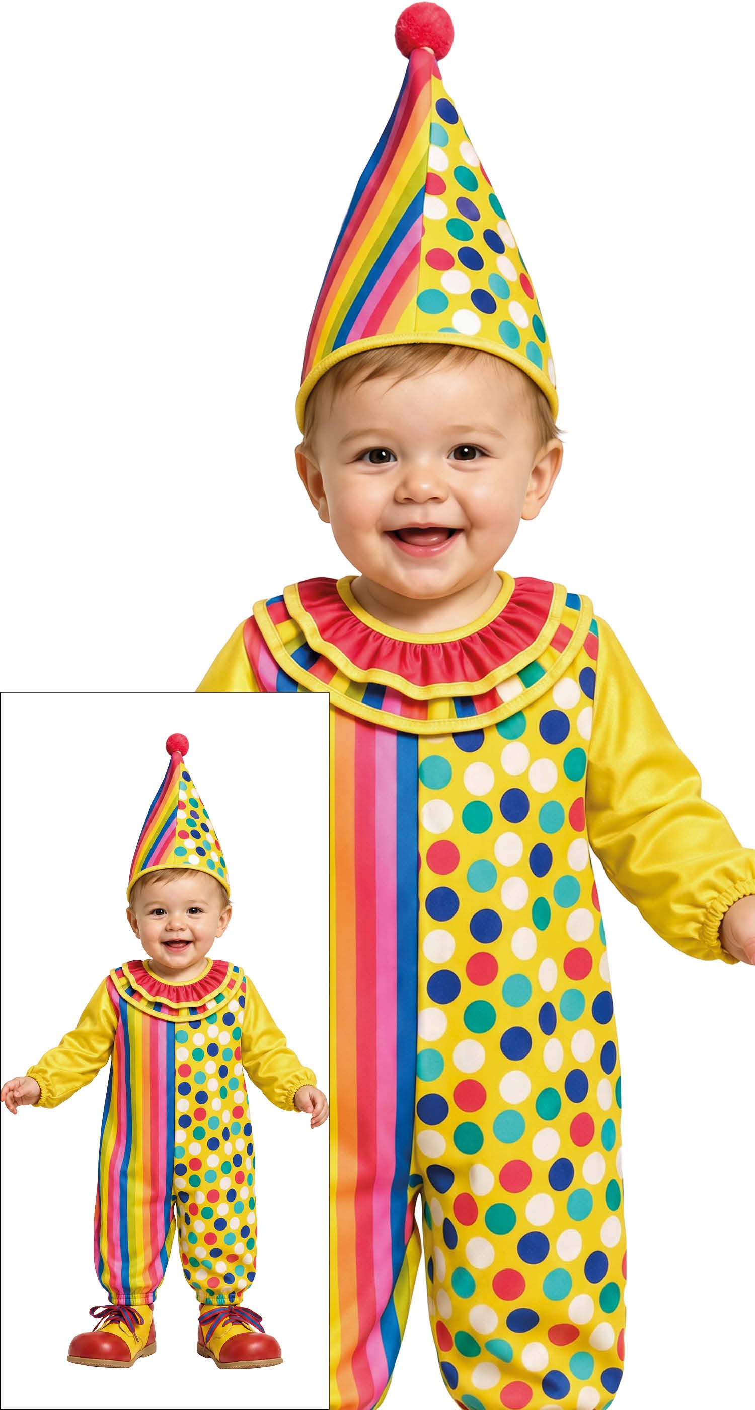 Fiestas Guirca Kostüm, Clown Karnevalsanzug Baby Frohsinn Bunte Punkte Regenbogen Muster Pant