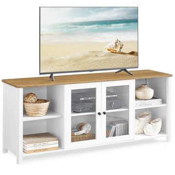 VASAGLE Lowboard, Breite 147cm, für Fernseher bis zu 65 Zoll, mit Glastüren, TV-Schrank