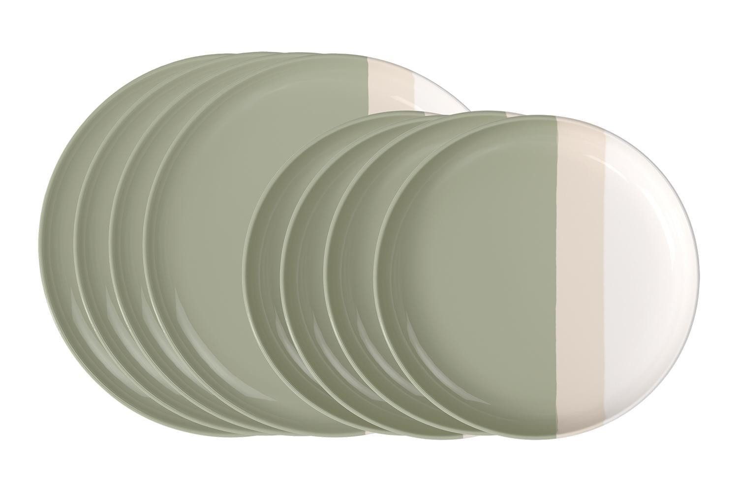 Villeroy & Boch Tafelservice PASTEL POP GREEN, Salbeigrün, Creme, Beige (8-tlg), 4 Personen, Knochenporzellan, spülmaschinengeeignet, mikrowellengeeignet