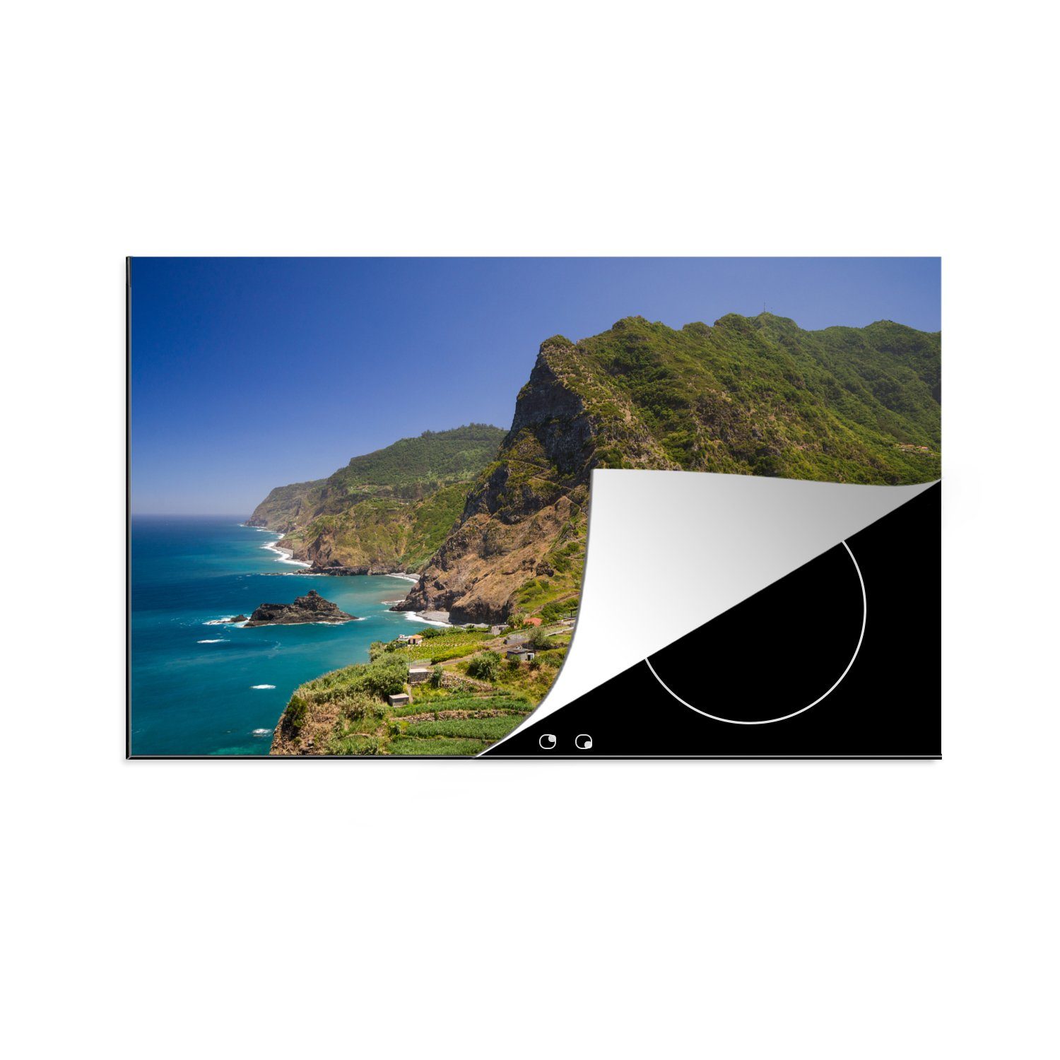 MuchoWow Herdblende-/Abdeckplatte Ein riesiger Berg an der Küste Madeiras, Vinyl, (1 tlg), 81x52 cm, Induktionskochfeld Schutz für die küche, Ceranfeldabdeckung