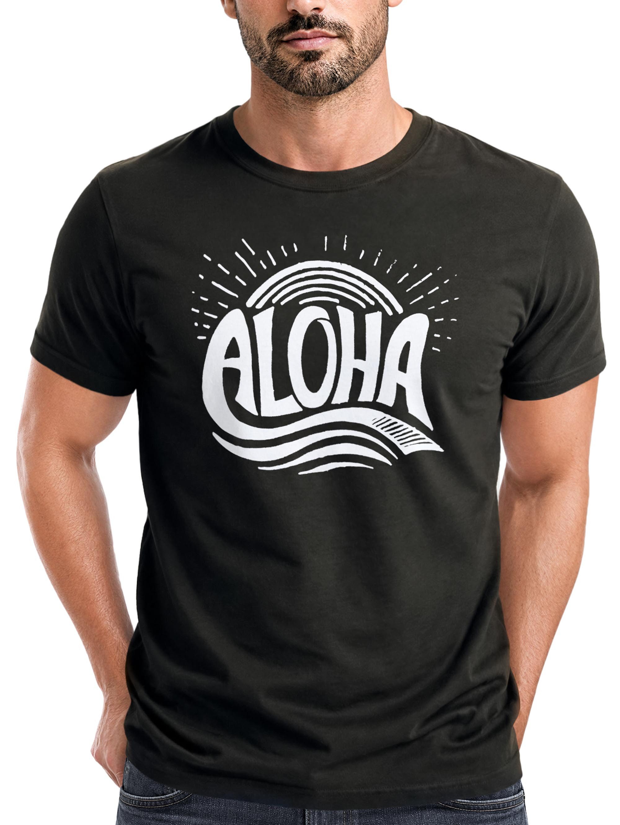 Neverless Print-Shirt Herren T-Shirt Aloha Wellen Surfing Sommer Slim Fit Neverless® mit Print