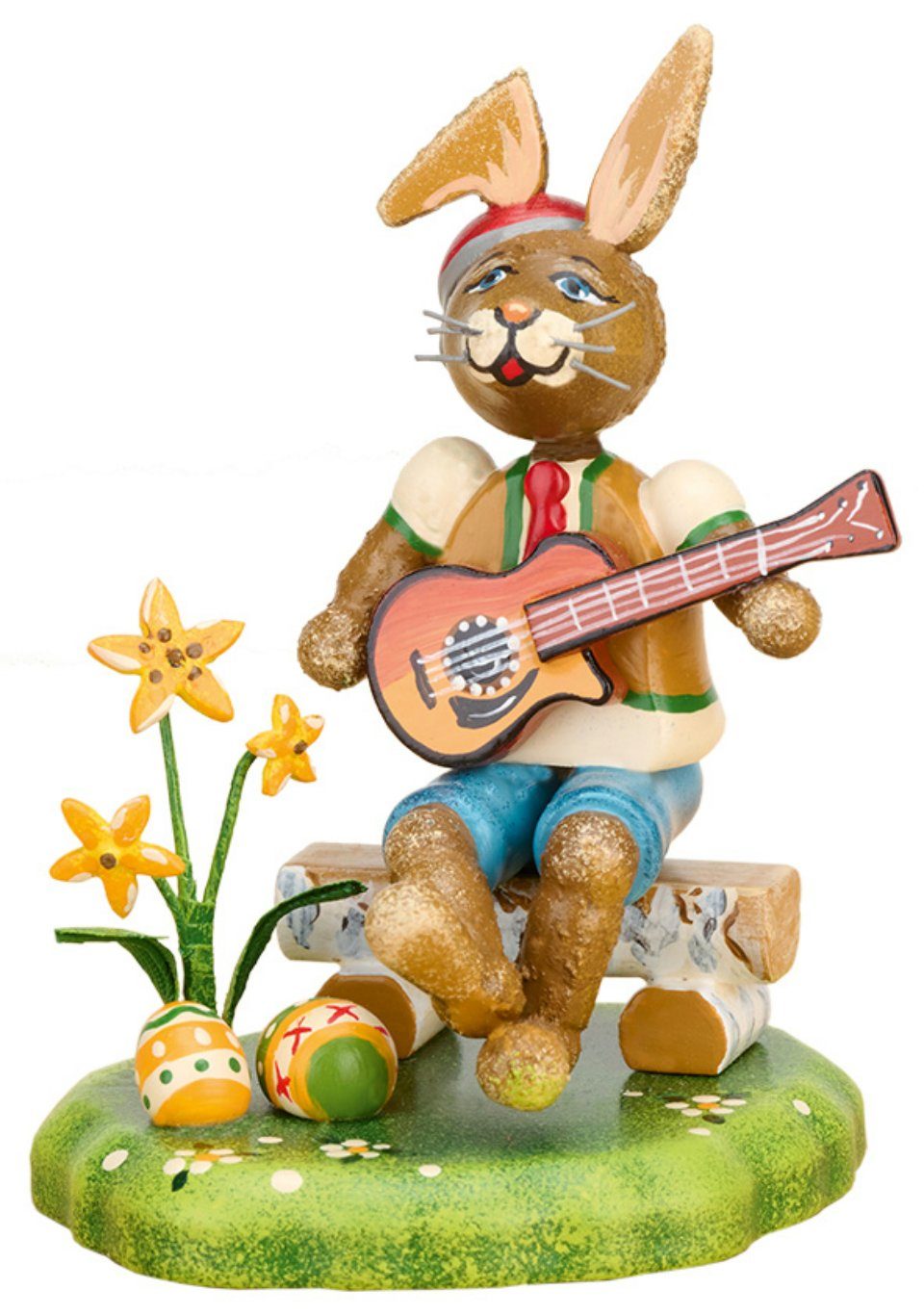 Hubrig Volkskunst Zschorlau Erzgebirge Osterhase Hubrig Musikant - Hasenjunge mit Gitarre, Neuheit 2023 - Handarbeit aus dem Erzgebirge