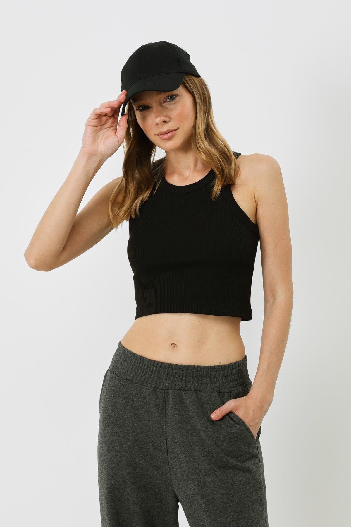 C&CITY Blusenbody Damen Halterneck Ripp Stretch Crop Top