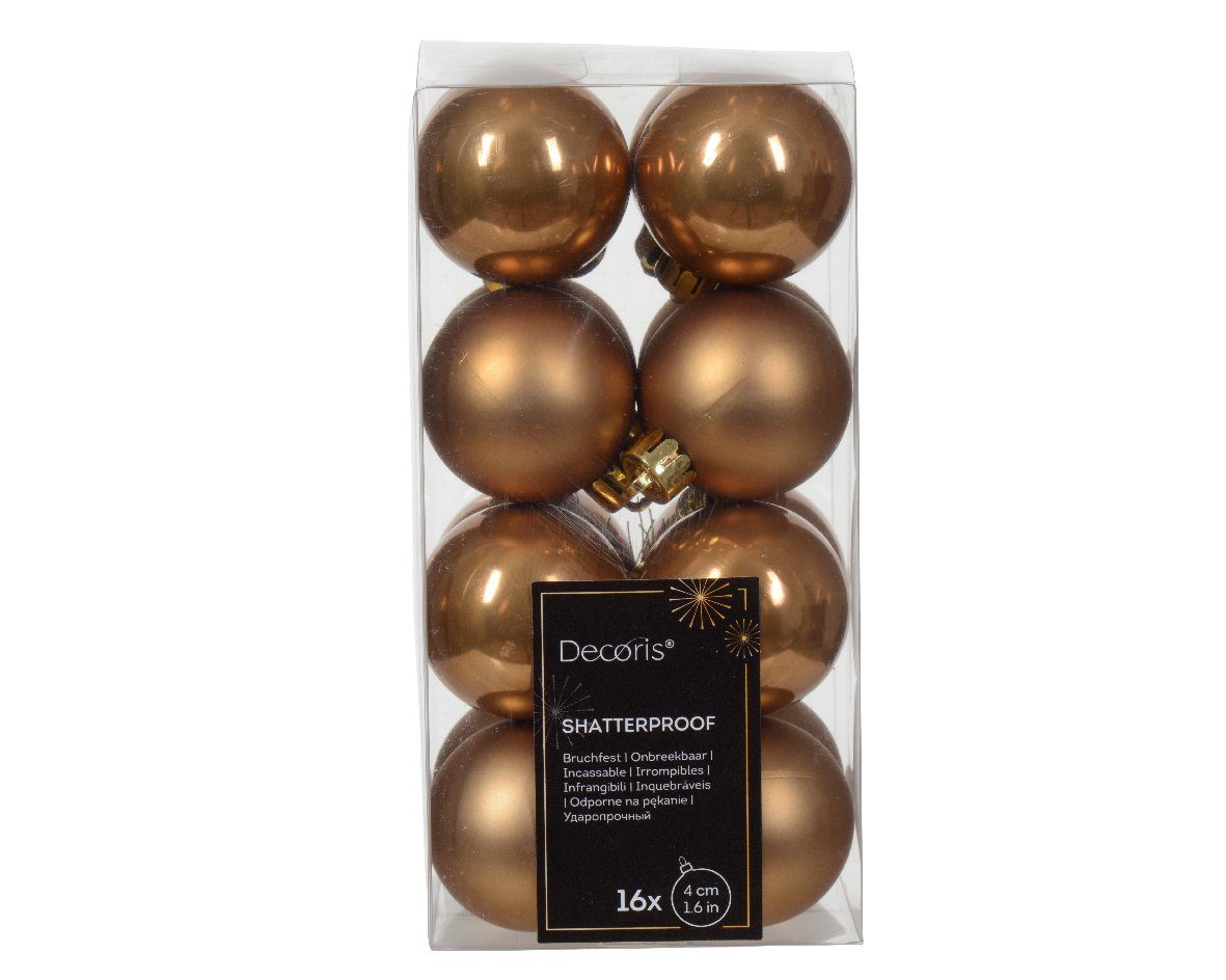 Decoris season decorations Weihnachtsbaumkugel, - Kunststoff Weihnachtskugeln Stück 16 Ingwerbraun 4cm