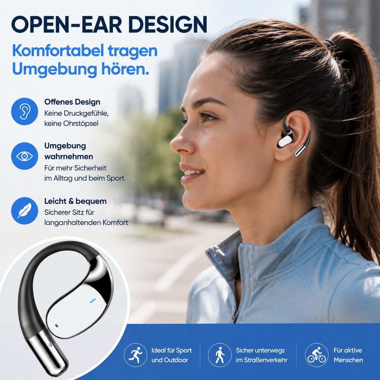 Fyrove KI-Übersetzer Bluetooth Kopfhörer mit Ohrbügel Open-Ear-Kopfhörer (Bluetooth 5.4 Sportkopfhörer, ENC Mikrofon, 3-in-1 für Übersetzen, Telefonieren & Musik, Ladeetui)