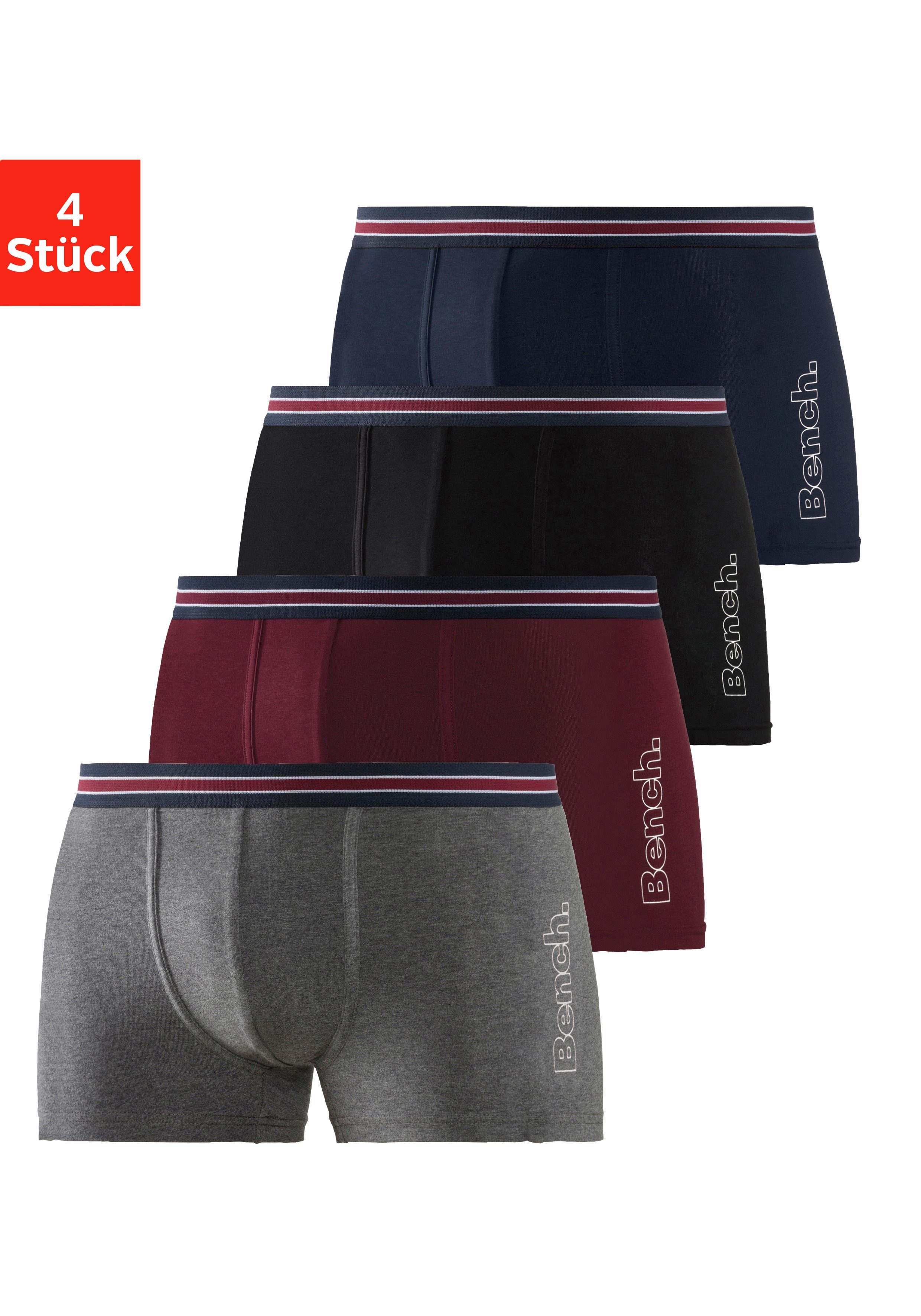 Bench. Boxer (Packung, 4-St) mit seitlichem Logo Druck bordeaux, schwarz, anthrazit-meliert, navy | Boxer anliegend