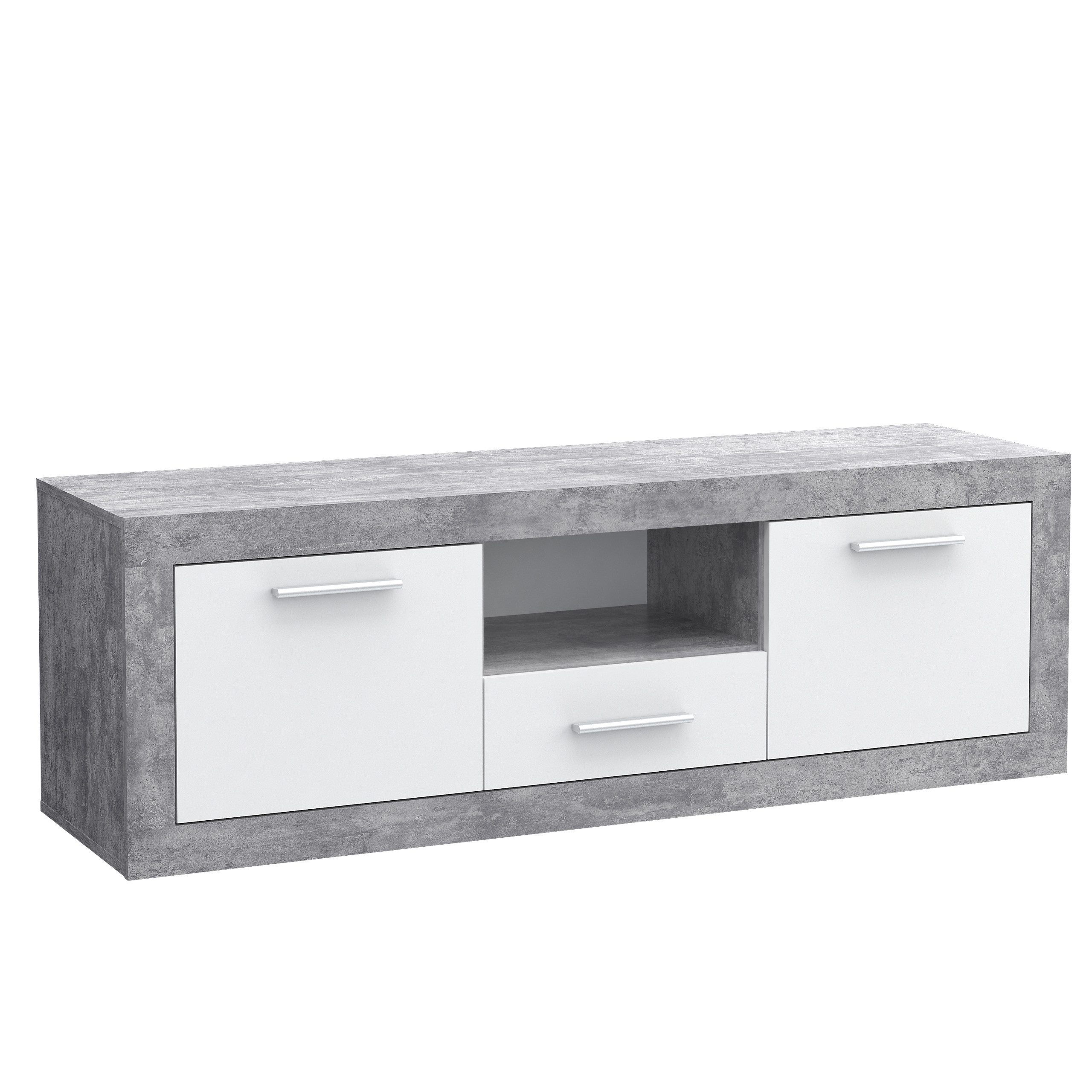 Newroom Lowboard Betonoptik Lichtgrau 148 cm, TV Lowboard Betonoptik Lichtgrau Modern TV Schrank Fernsehtisch