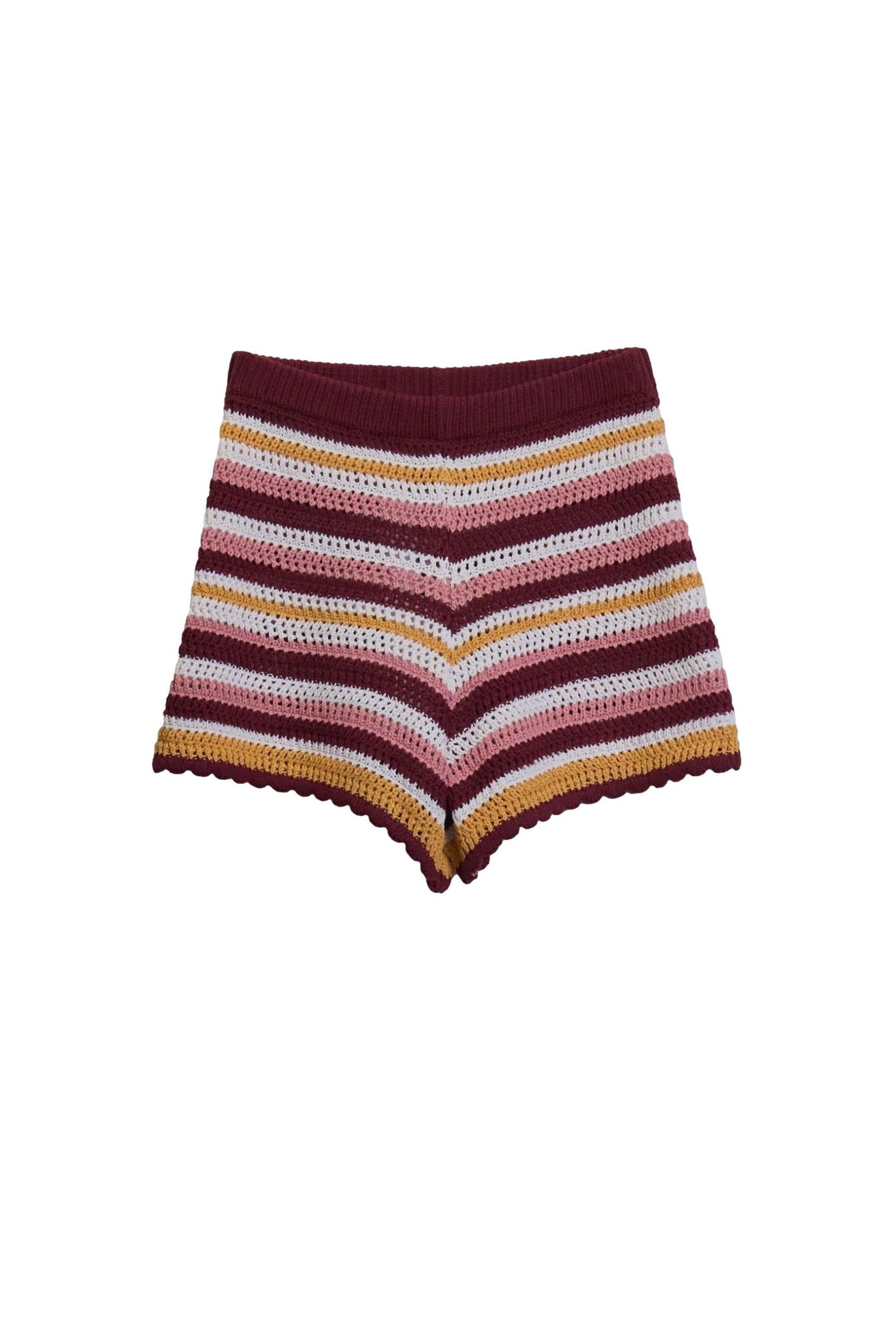 Bhoem Shorts Gestreifte Shorts in Häkeloptik mit Bogenkante (1-tlg)