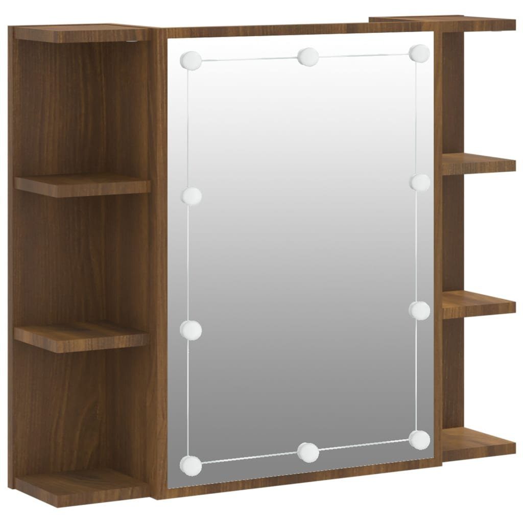 vidaXL Badezimmerspiegelschrank Spiegelschrank mit LED Braun Eichen-Optik 70×16,5×60 cm