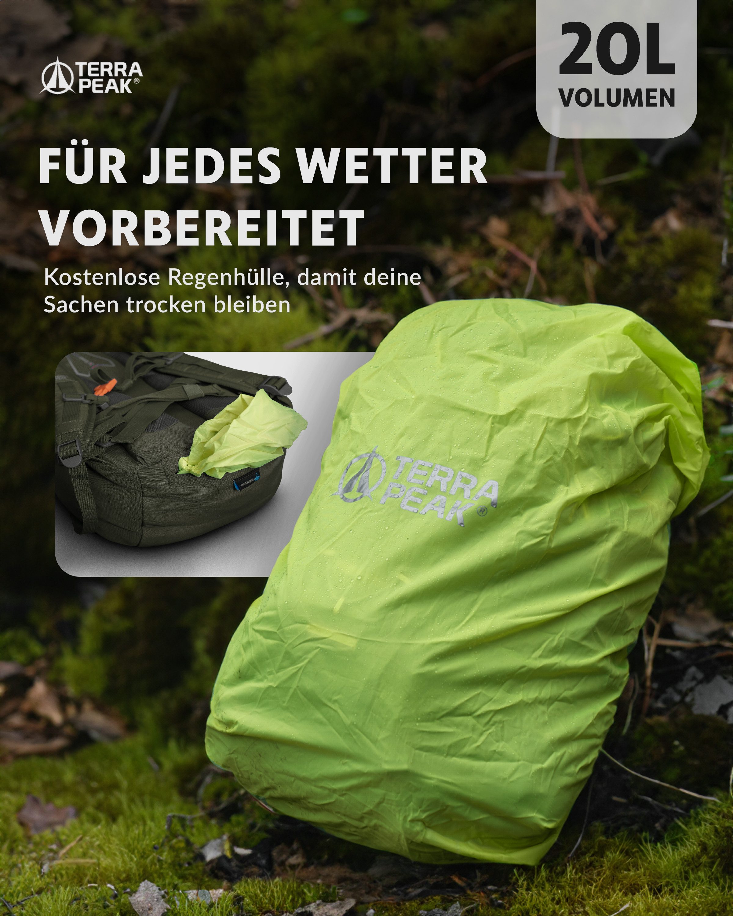 Terra Peak Wanderrucksack Flex 20, 20L klein mit YKK Reißverschluss Trekkingrucksack mit Hüftgurt