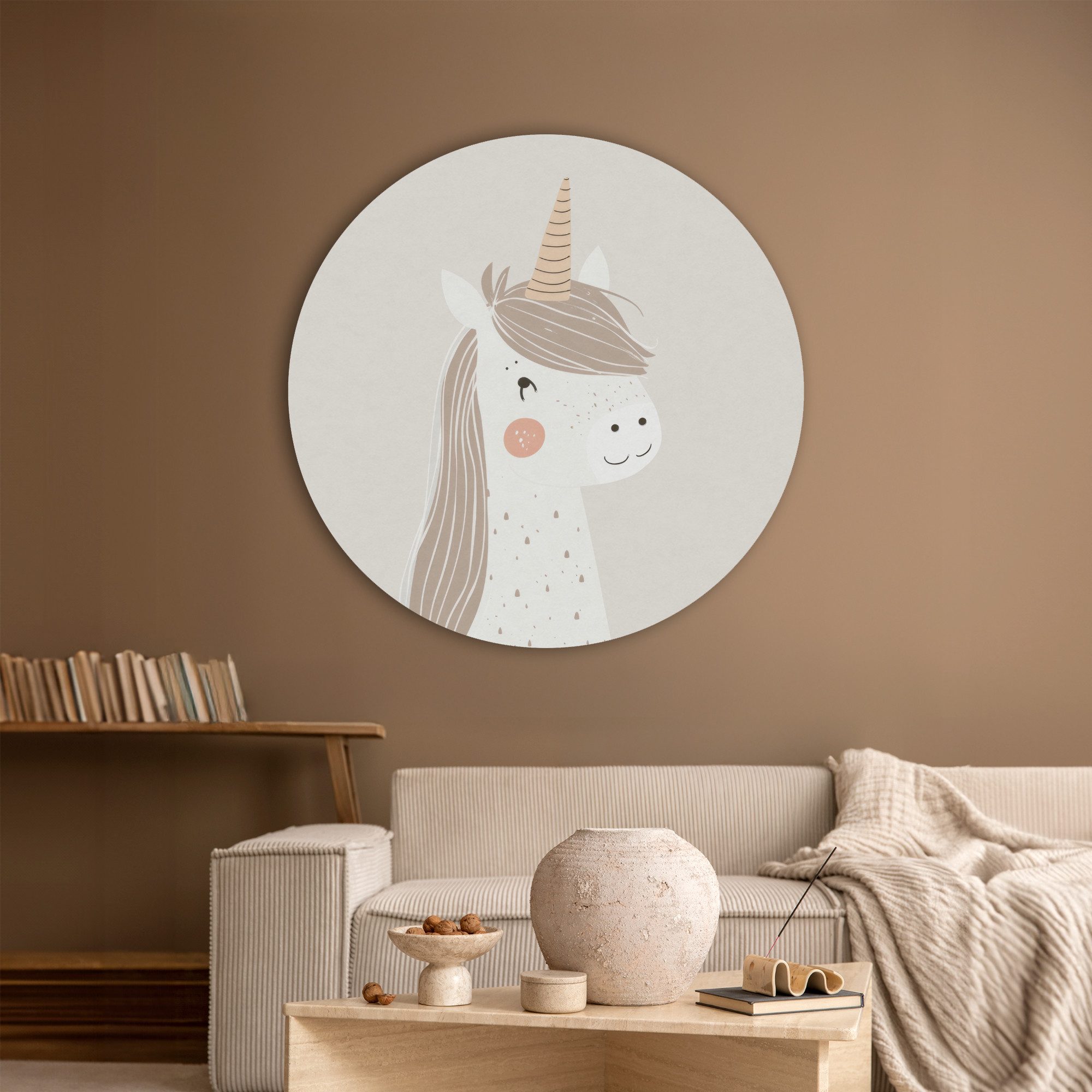 MuchoWow Gemälde Einhorn - Pastellfarben - Einhorn, Fotodruck (1 St), Wandkreis XXL, Wandpaneele, Schalldämmung, Akustikbilder 90x90 cm
