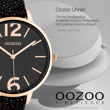 OOZOO Quarzuhr Oozoo Damen Armbanduhr Timepieces Analog, Damenuhr rund, groß (ca. 42mm), Lederarmband schwarz, bronze, Fashion