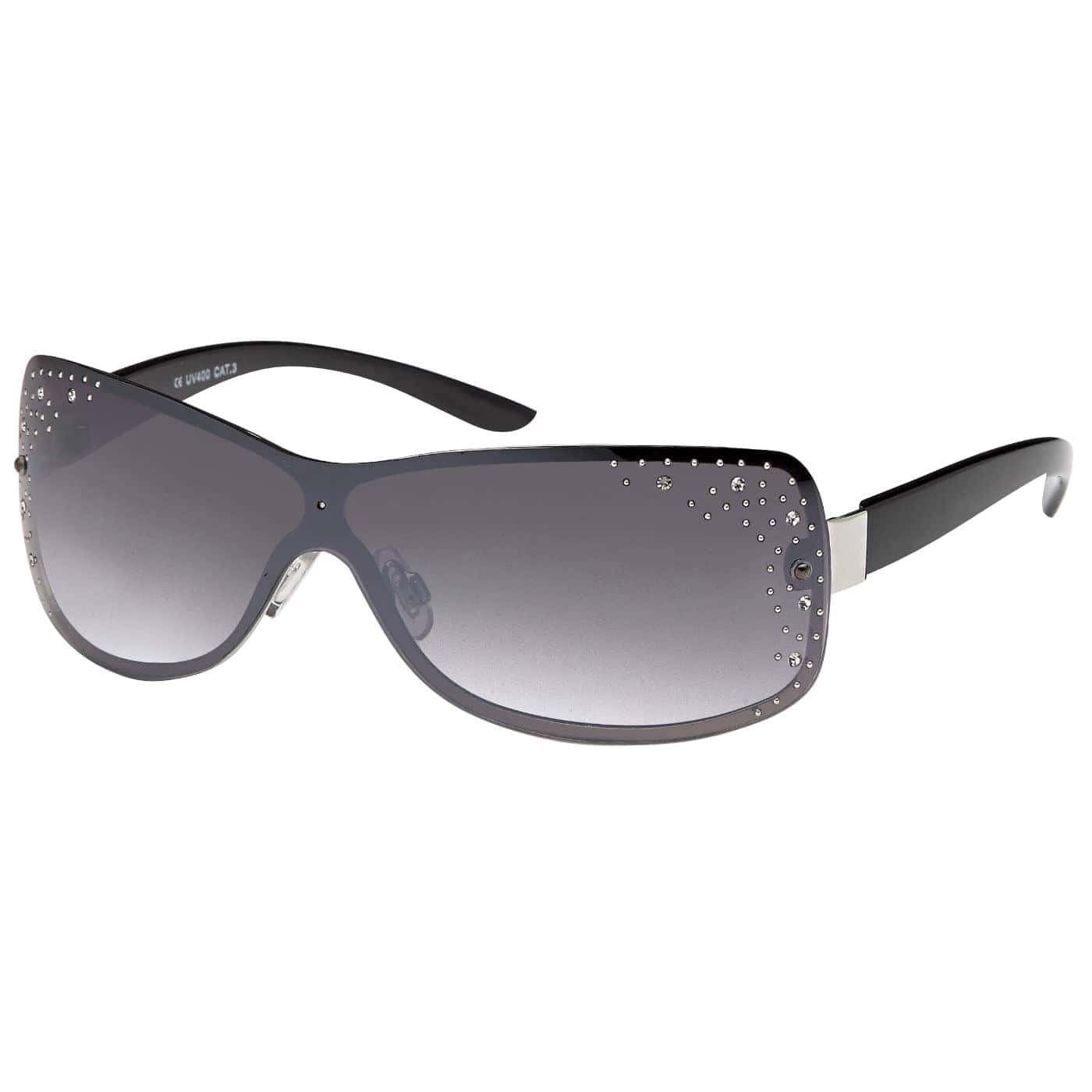 Retro Sonnen Eyewear (1-St) Monoscheibensonnenbrille Strass Brille Schwarz Damen mit BEZLIT