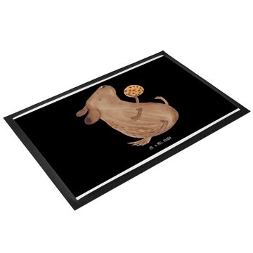 Fußmatte 60 x 90 cm Hund Keks - Schwarz - Geschenk, Schmutzfänger, Türvorleger, Mr. & Mrs. Panda, Höhe: 0.3 mm, Gummirand und Design