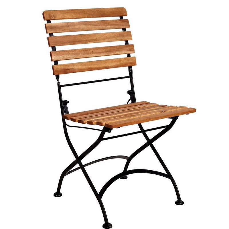 BUTLERS Klappstuhl »PARKLIFE Klappstuhl«, Gartenstuhl in Schwarz-Natur - klappbarer Stuhl aus Akazienholz und Metall - Balkonstuhl