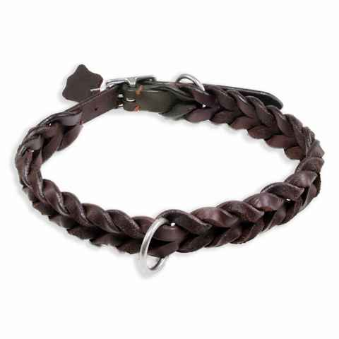 Monkimau Hunde-Halsband Hundehalsband Leder Halsband Hund braun geflochten S-XS, Leder