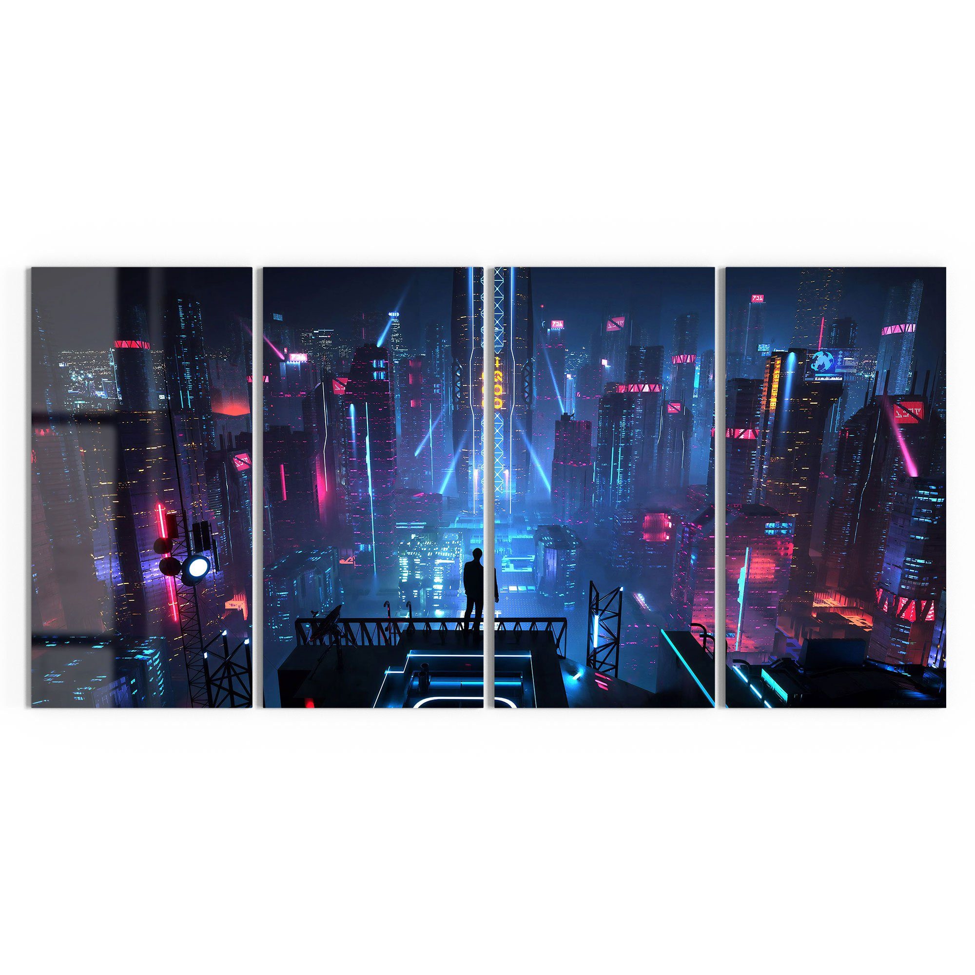 DEQORI Glasbild 'Cyberpunk Stadt bei Nacht', 'Cyberpunk Stadt bei Nacht', Glas Wandbild Bild schwebend modern