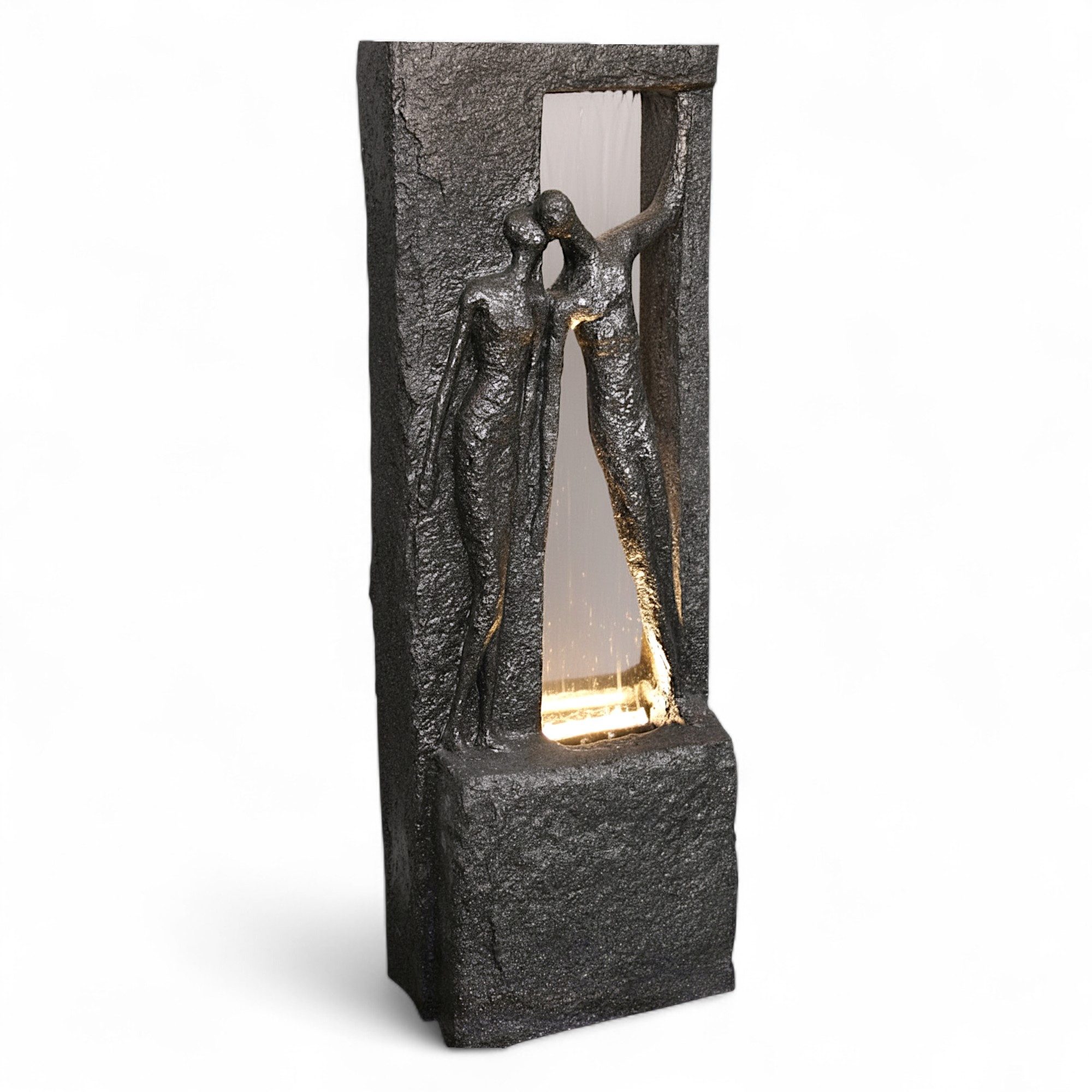 Arnusa Zimmerbrunnen großer Gartenbrunnen Bronze-Steinoptik Wasserwand beleuchtet, 37,5 cm Breite, (99,5 cm), Design Gartendeko Skulptur Wasserspiel
