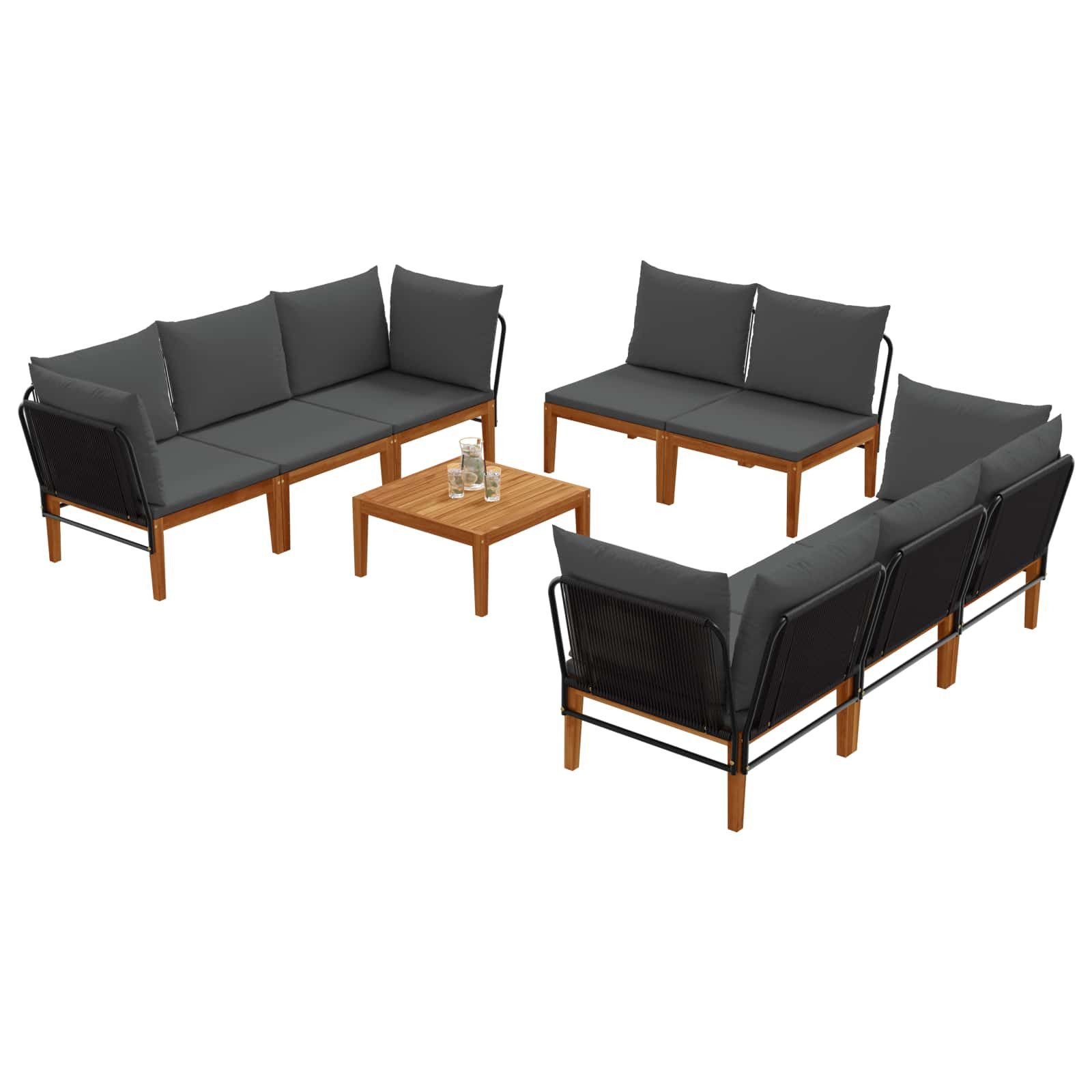 vidaXL Sofaelement 9 stk. Massives nholz & Seil Natur (9 St)