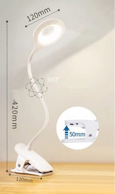 DTC GmbH LED Leselampe Klemmlampe Bett - Dimmbar Leselampe Buch Klemme Augenschutz Led, Klemmleuchte 3 Modi Bettlampe, USB Aufladbares Akku Leselampe 360°