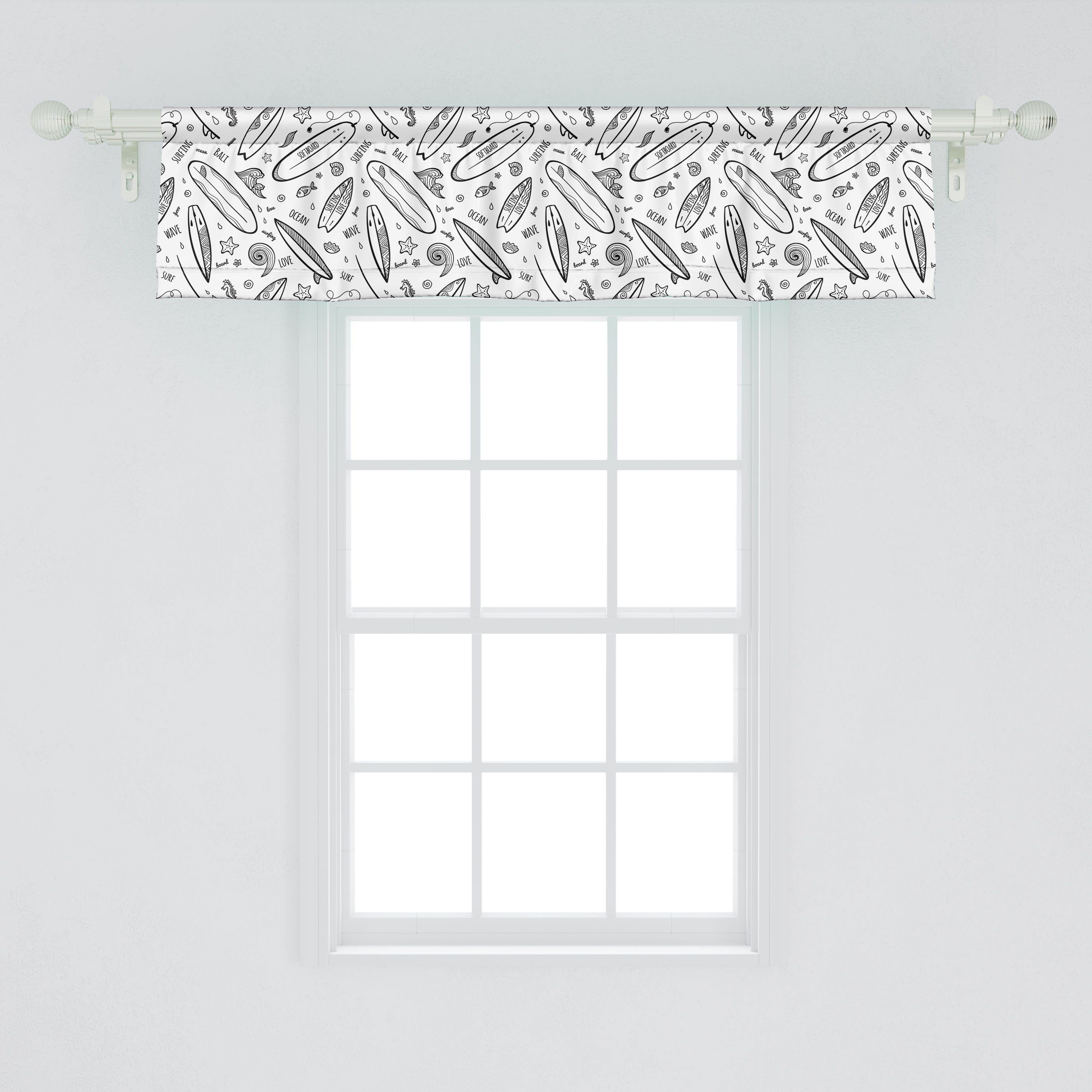 monochrome Volant Surfbrett Scheibengardine Dekor Schlafzimmer Coastal Stangentasche, Abakuhaus, mit Vorhang für Microfaser, Küche