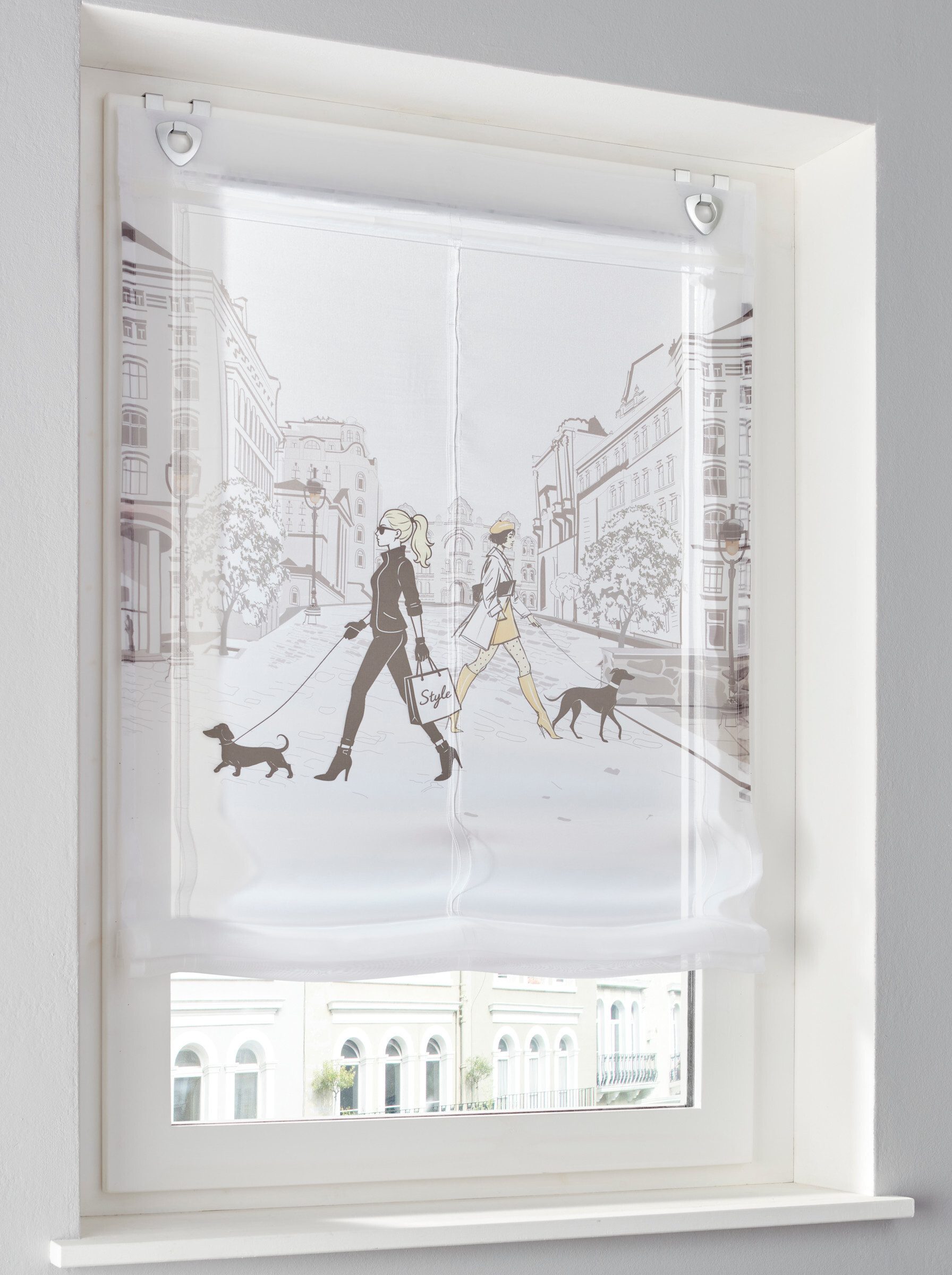 Rollo Raffrollo, heine, transparent, Ösen mit Fensterhaken