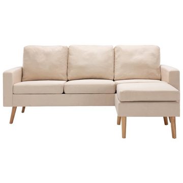 vidaXL Sofa 3-Sitzer-Sofa mit Hocker Creme Stoff