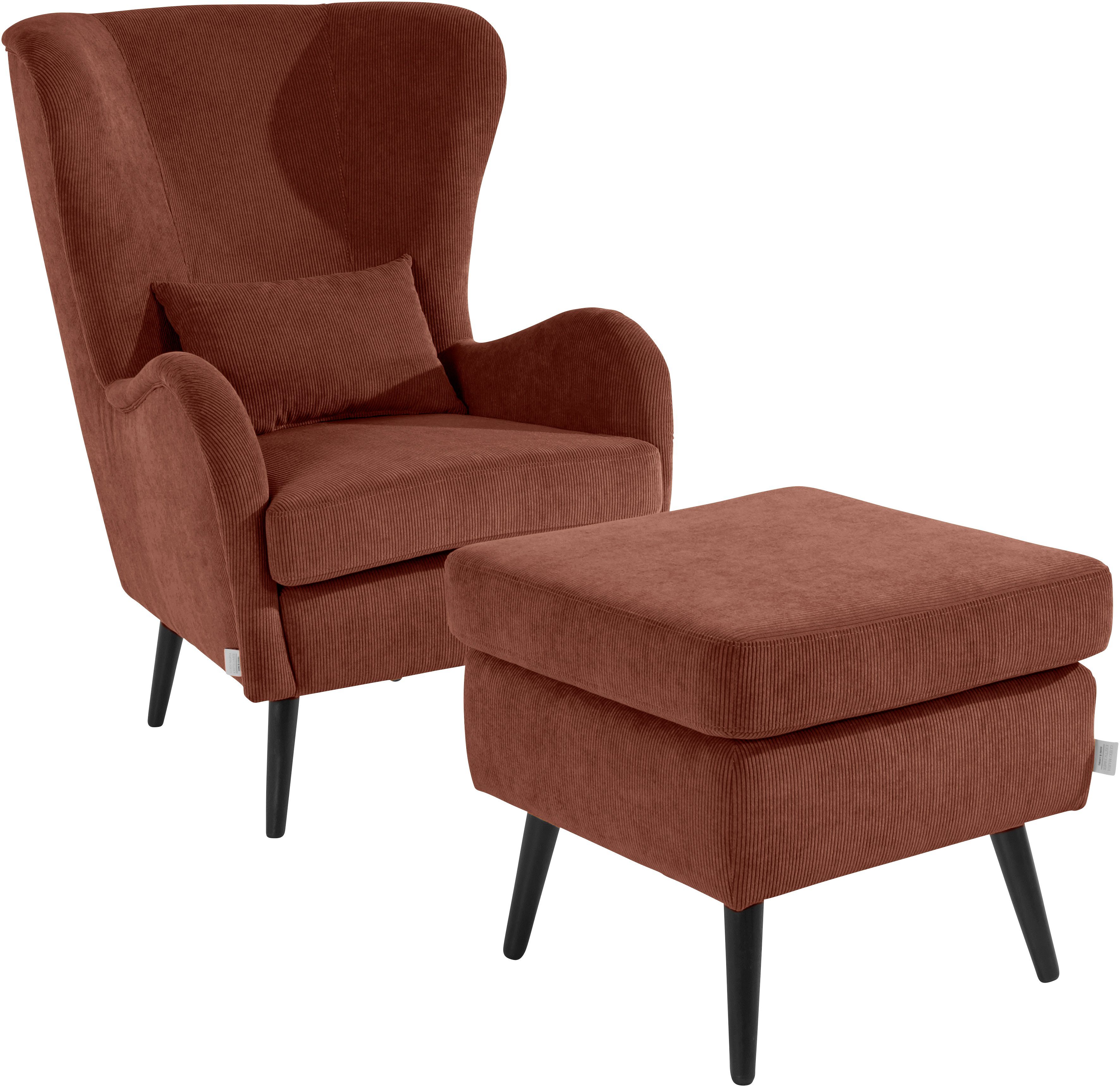 Home affaire Sessel Sallito, TV-Sessel, Ohrensessel mit, Hocker, in vielen Bezugsqualitäten, auch in Samtcord