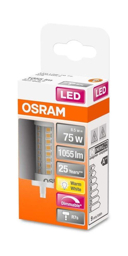 8.5W = R7S LED-Leuchtmittel Warmweiß R7s, Osram 75W 2700K Warmweiß Stablampe 1055lm OSRAM LED DIMMBAR, 230V