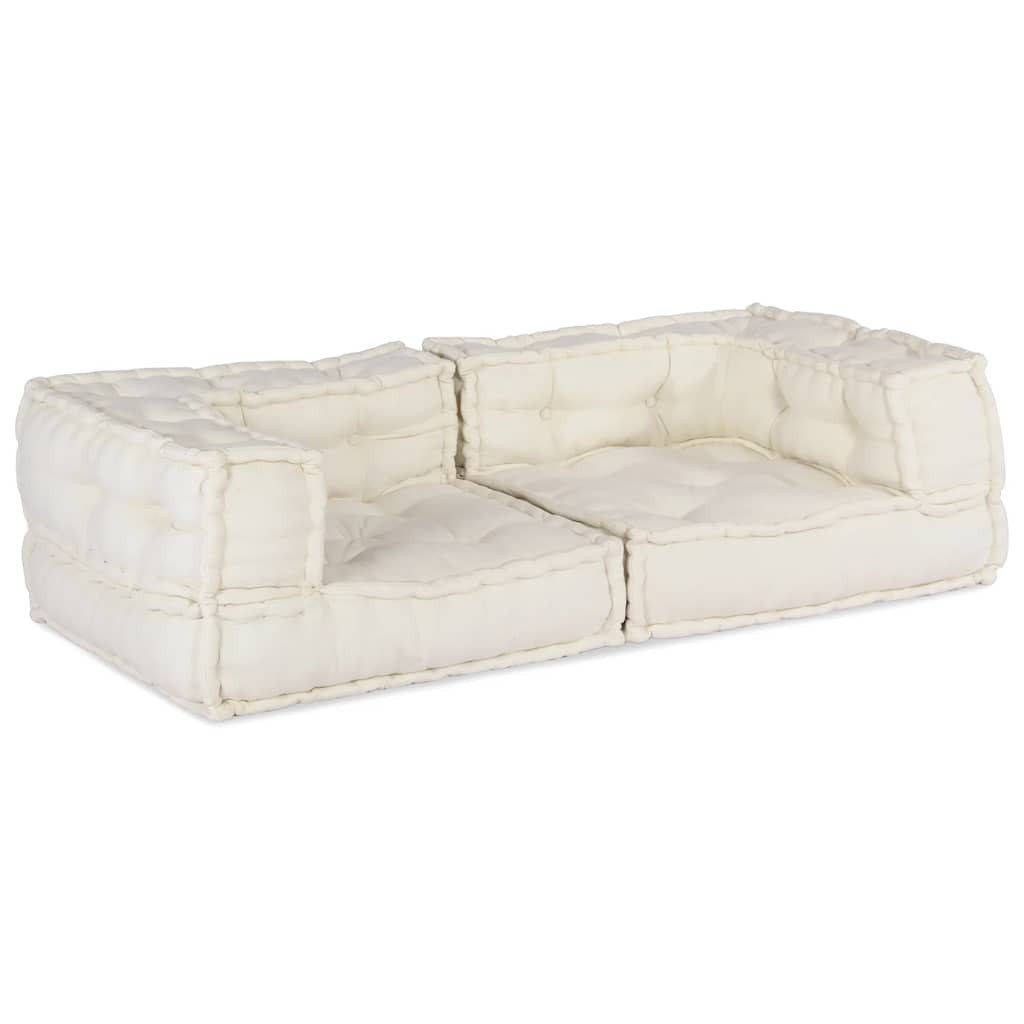 vidaXL Sofa Pouf Modular Sofa Creme 140x70x36 cm Stoff