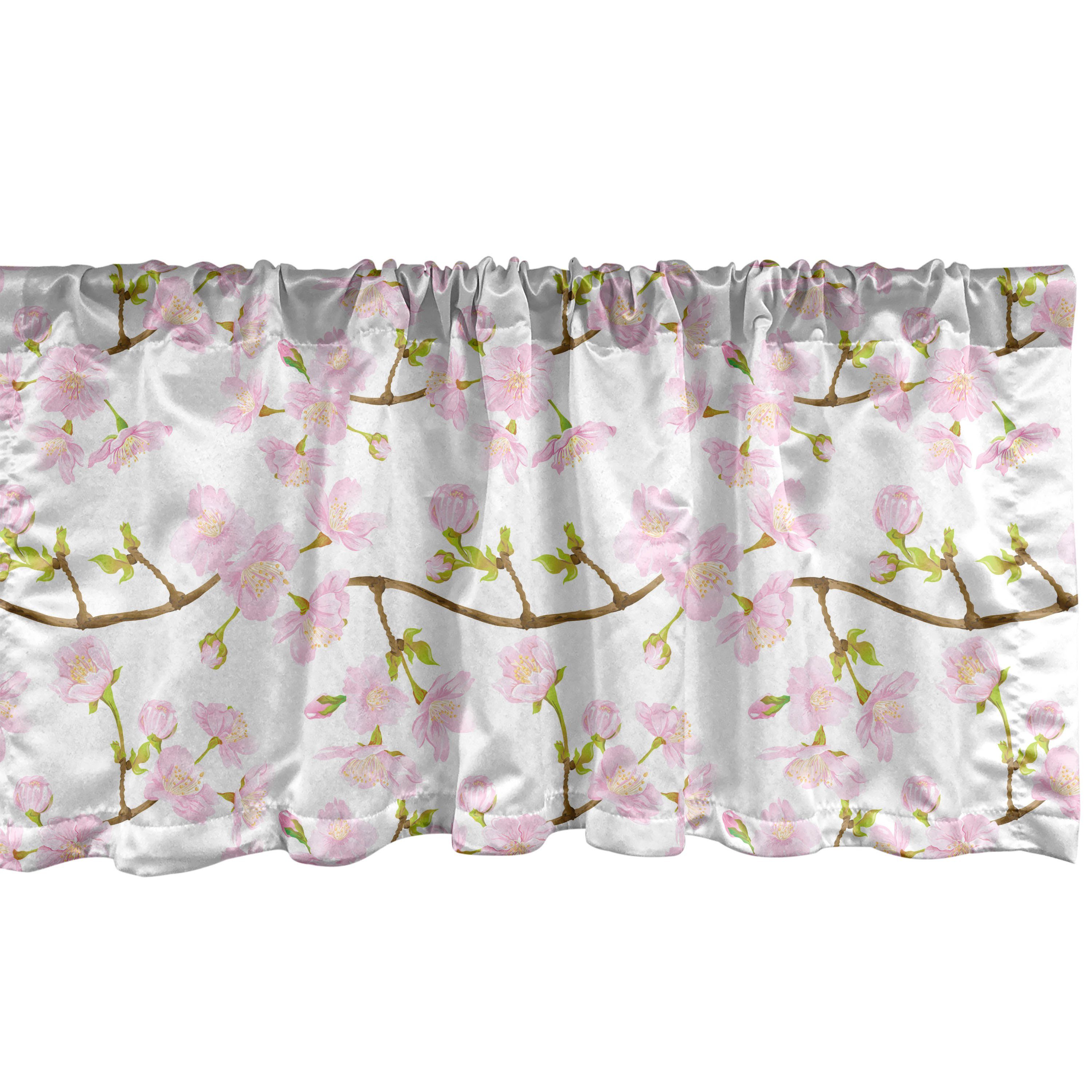Scheibengardine Vorhang Volant für Küche Schlafzimmer Dekor mit Stangentasche, Abakuhaus, Microfaser, Pflanze Aquarell japanische Blüten