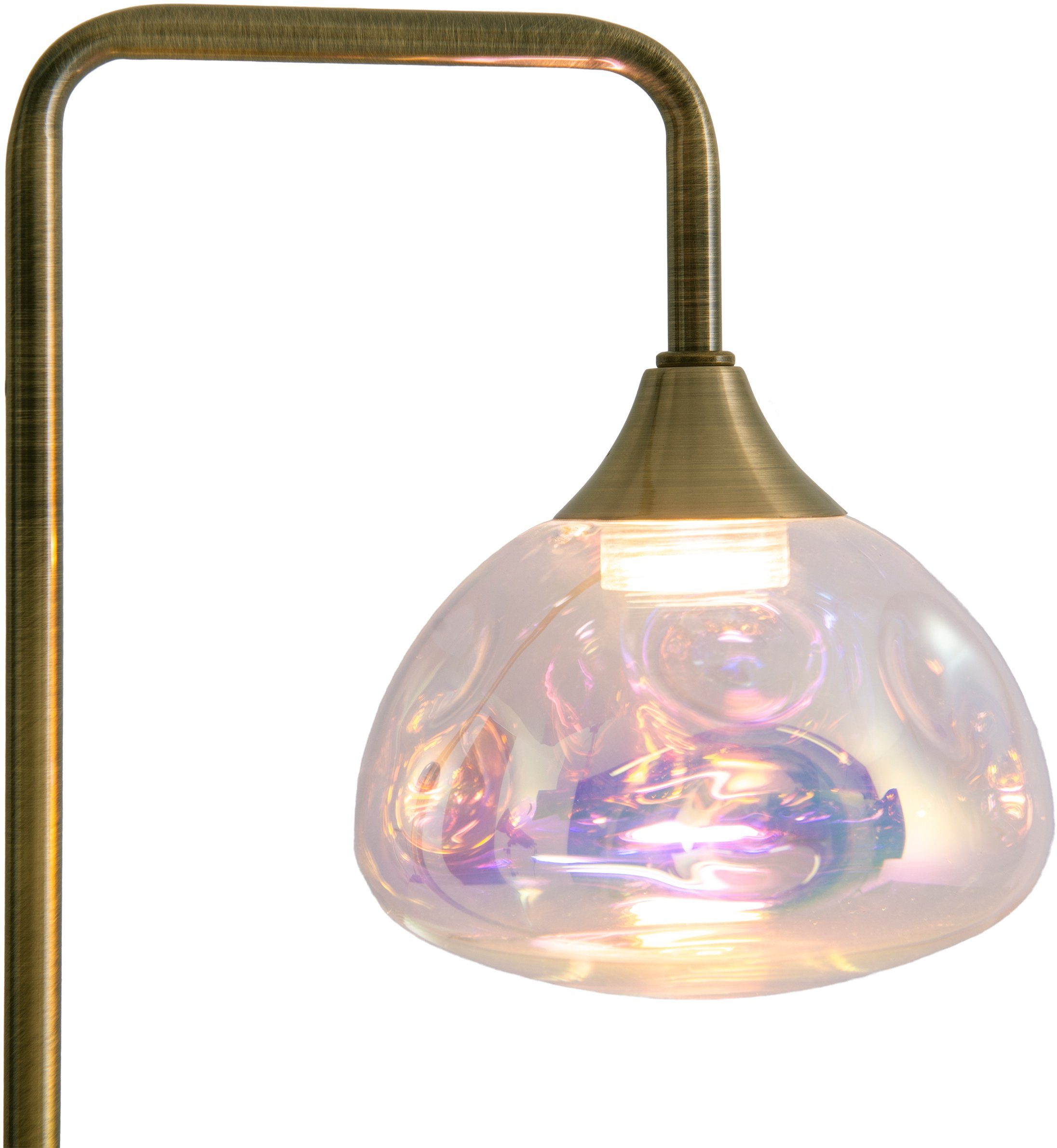 Tischleuchte LED fest 1 LEDs Gestell LED warmweiß flg. messing irisierendes Varna, näve integriert, Warmweiß, incl. Glas 6