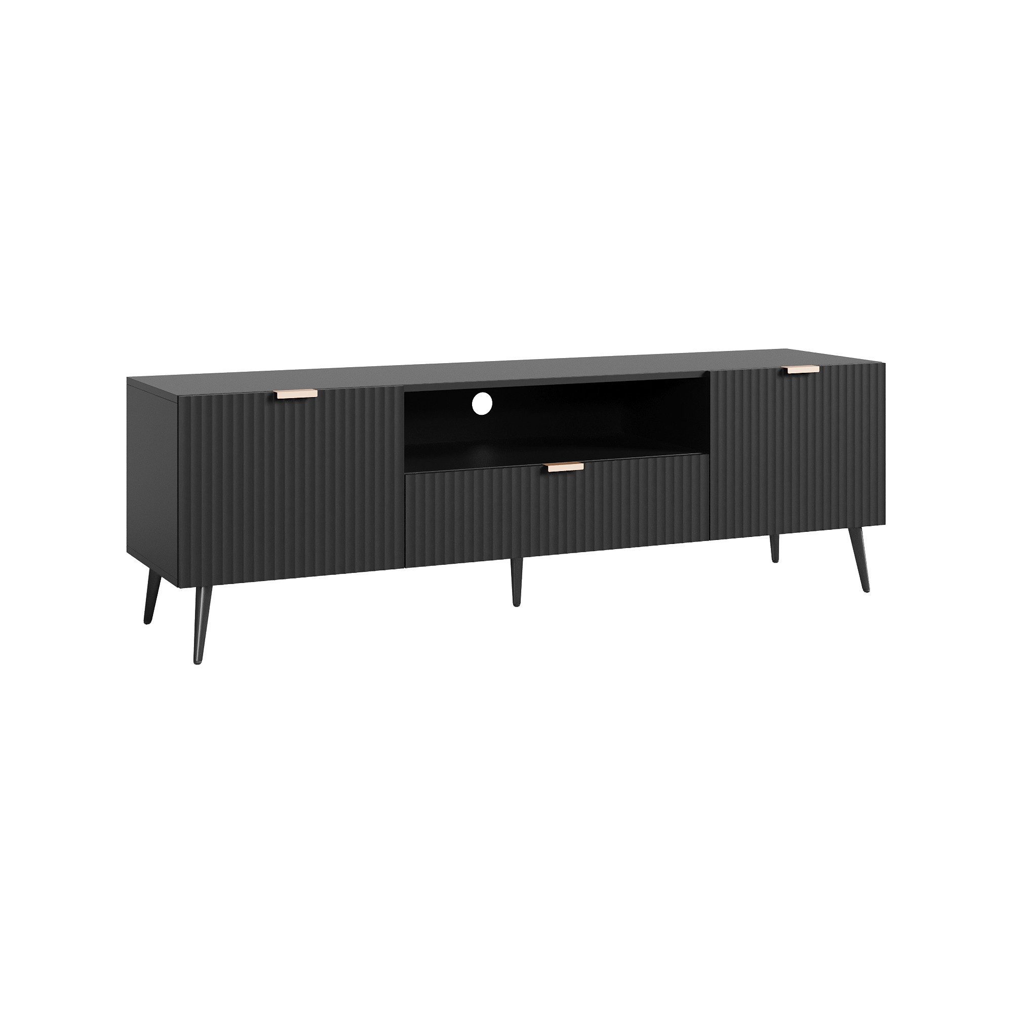 en.casa TV-Schrank »Nand« mit Schublade und 2 Türen geriffelt 160x40x51 cm Schwarz